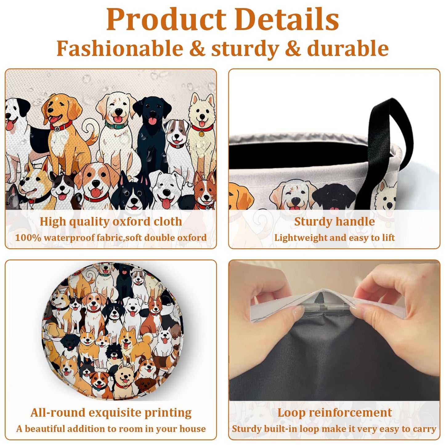 Nature Cow Print Laundry Basket with Sturdy Handles, Cow Skin Collapsible Oxford Cloth Laundry Hamper Organizer Basket for Bathroom Bedroom 15.7x20 Inch BST220