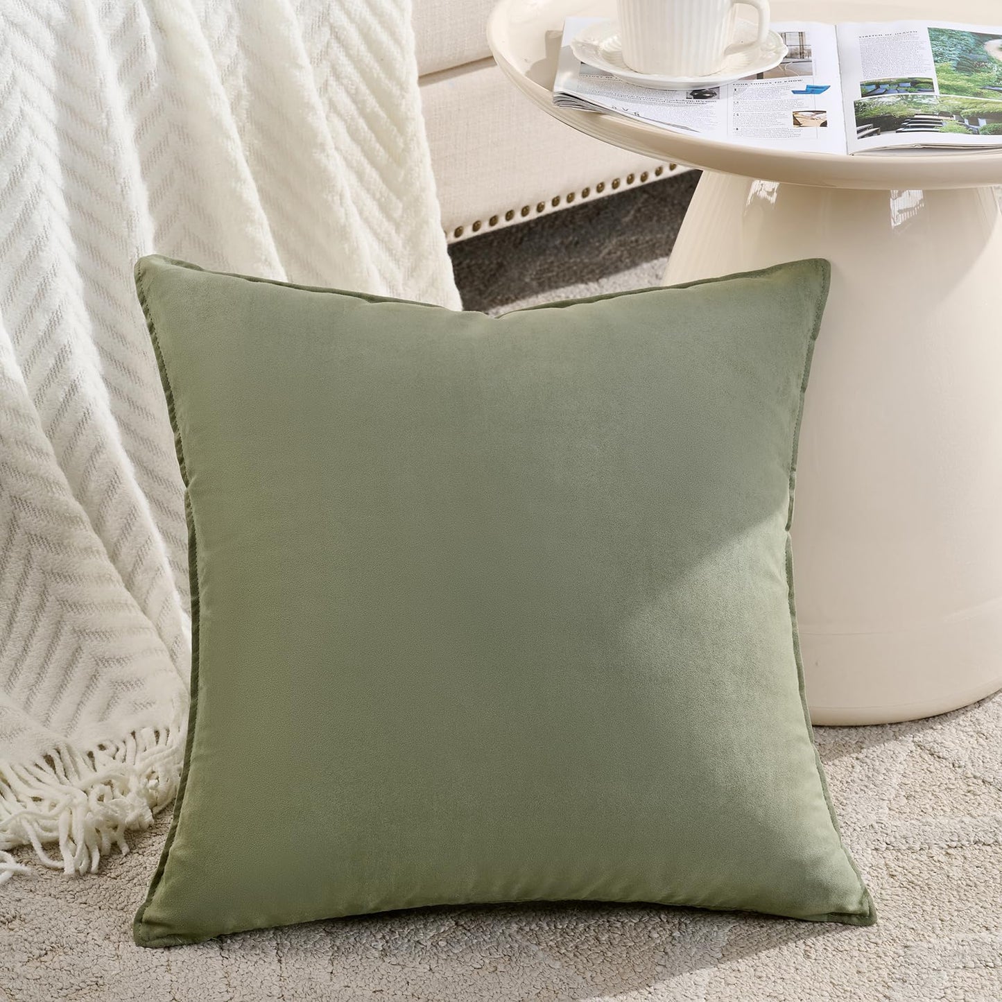 Fancy Homi 4 Packs Olive Green Decorative Throw Pillow Covers 18x18 inch, Super Soft Faux Suede Decor Square Pillow Covers 45x45 cm, Solid Cushion Cover for Couch Living Room Sofa Bedroom BST220