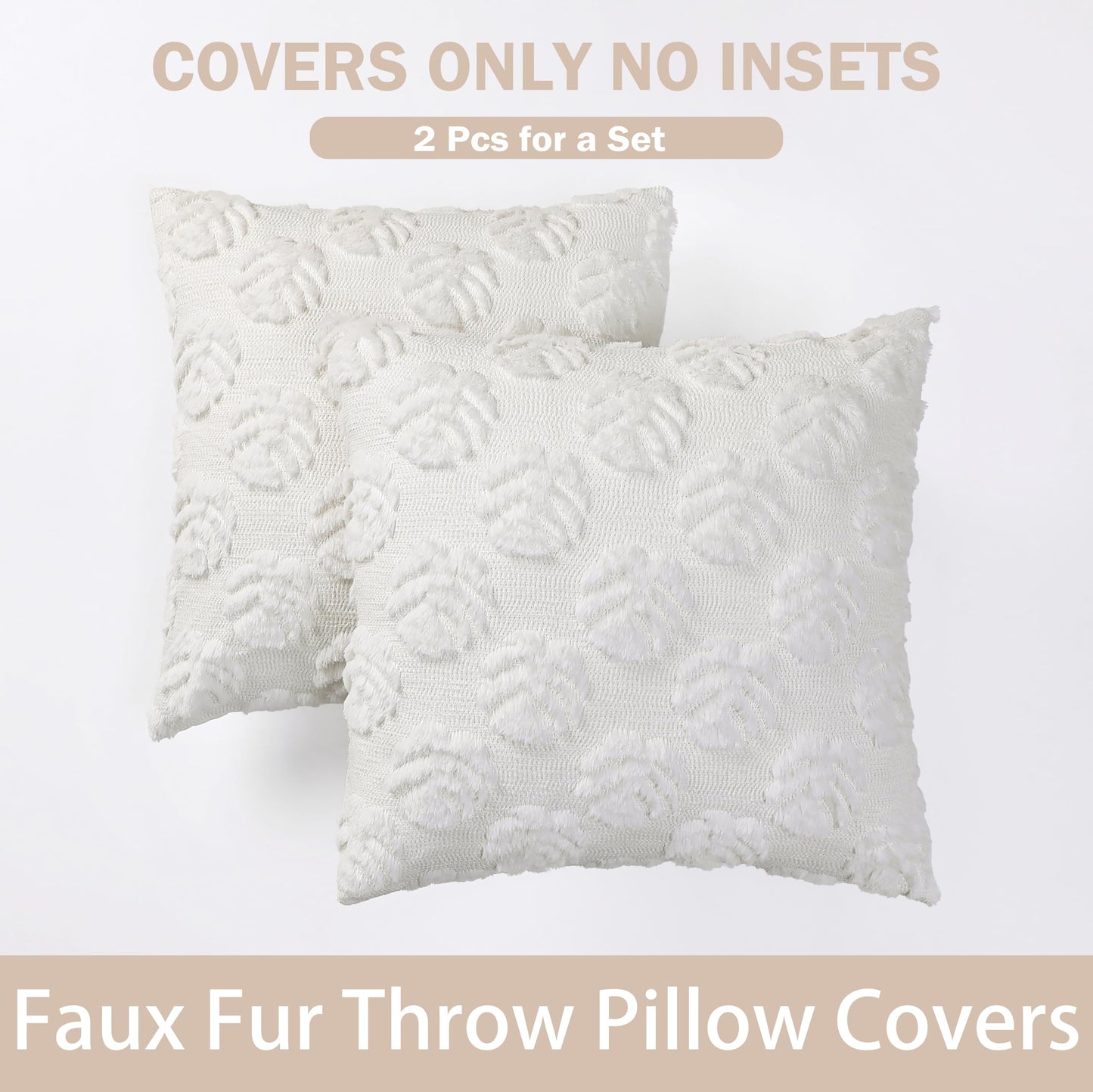 Palm Leaves Decorative Throw Pillow Covers 18"x18", Set of 2 Green Tropical Leaf Soft Faux Fur Pillow Covers, Fluffy Plush Pillow Cases for Farmhouse Couch Cushion Covers BST326H