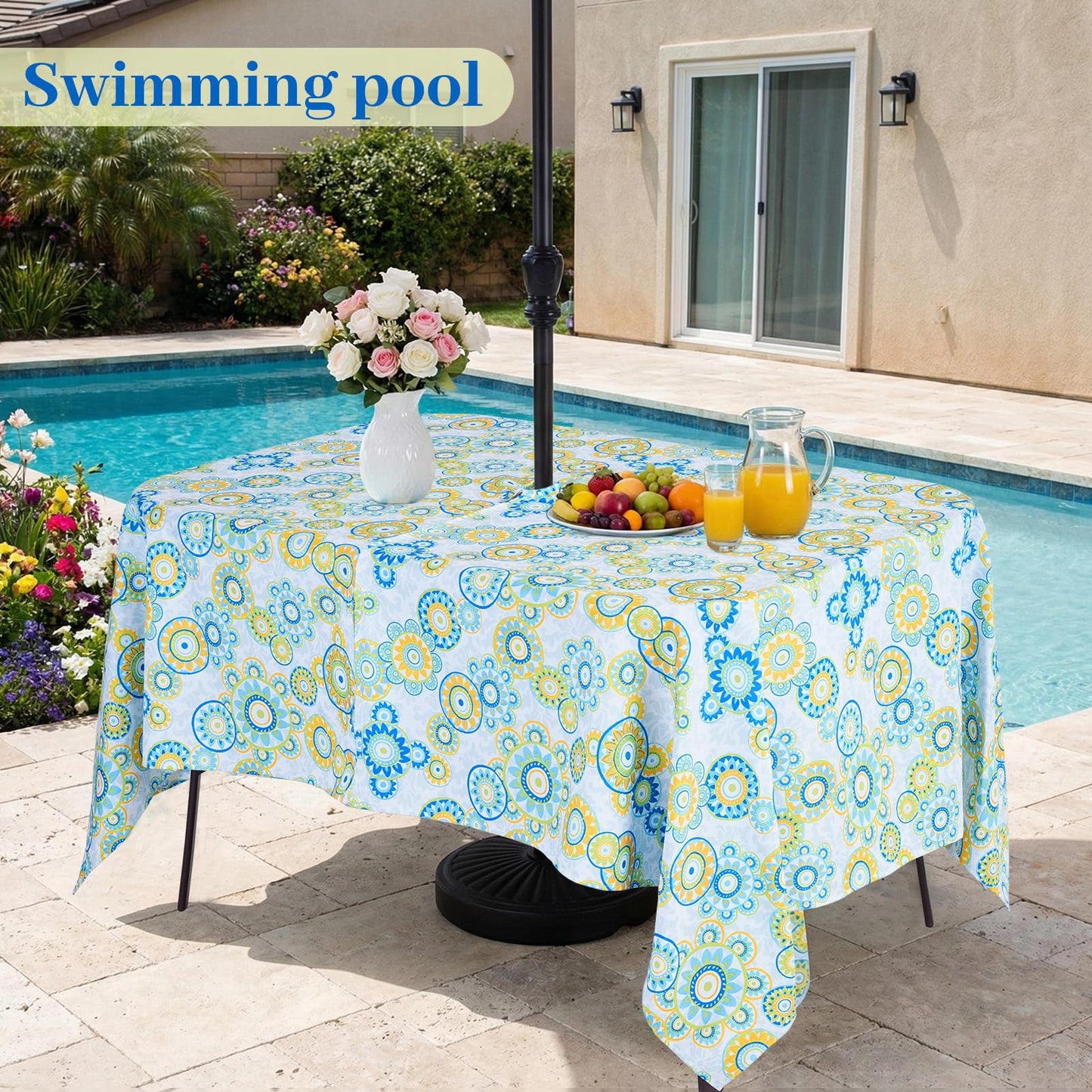 Eternal Beauty 52” Round Tablecloth Waterproof Outdoor Tablecloth with Umbrella Hole Zipper for Spring Summer Patio Picnic Tables (Tropical Palm Leaf) BST326H