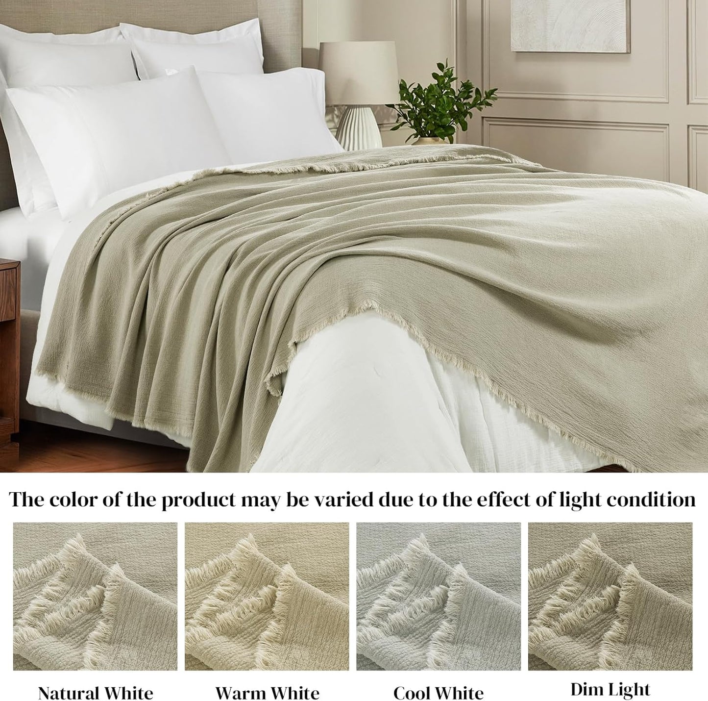HOMBYS 92"x108" Linen Oversized King Blanket-Soft Linen Reversible Throw Lightweight Blanket in Natural Color Bed Blanket(Flax Color, 92"x108") BST326H
