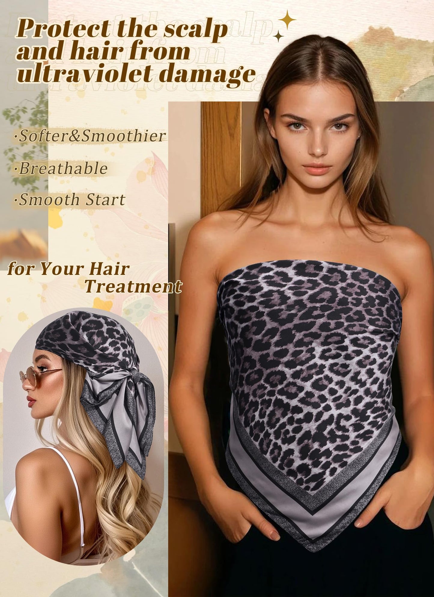 CHLINS 27.5” Square Head Scarf for Women Satin Hair Scarf Silk Wrap Neck Scarves Bandanas for Handbags Accessories WN420