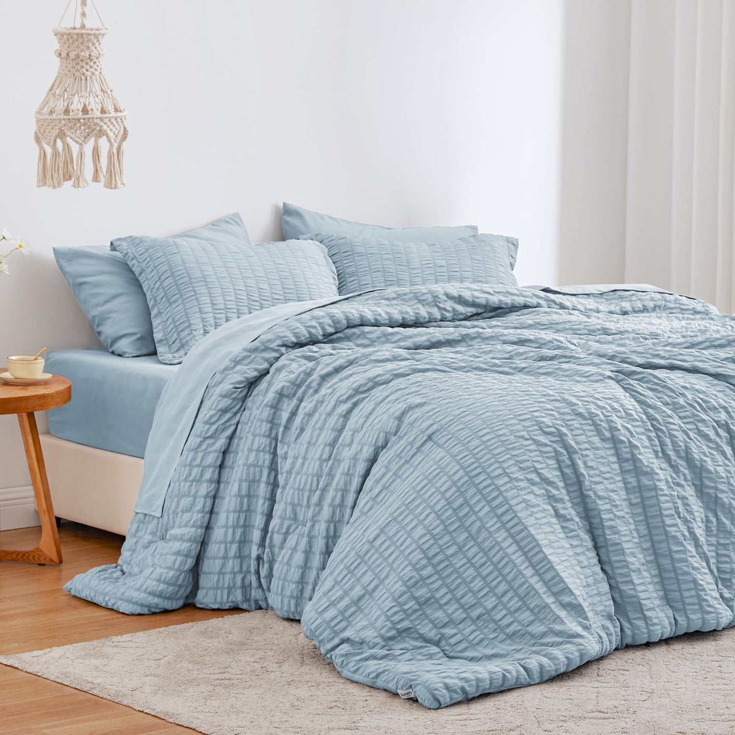 Love's cabin Seersucker Terracotta Twin Comforter Set, 5-Piece All Season Lightweight Bed in a Bag Bedding Set with Comforter, Flat Sheet, Fitted Sheet, Pillowcase and Sham BST326H