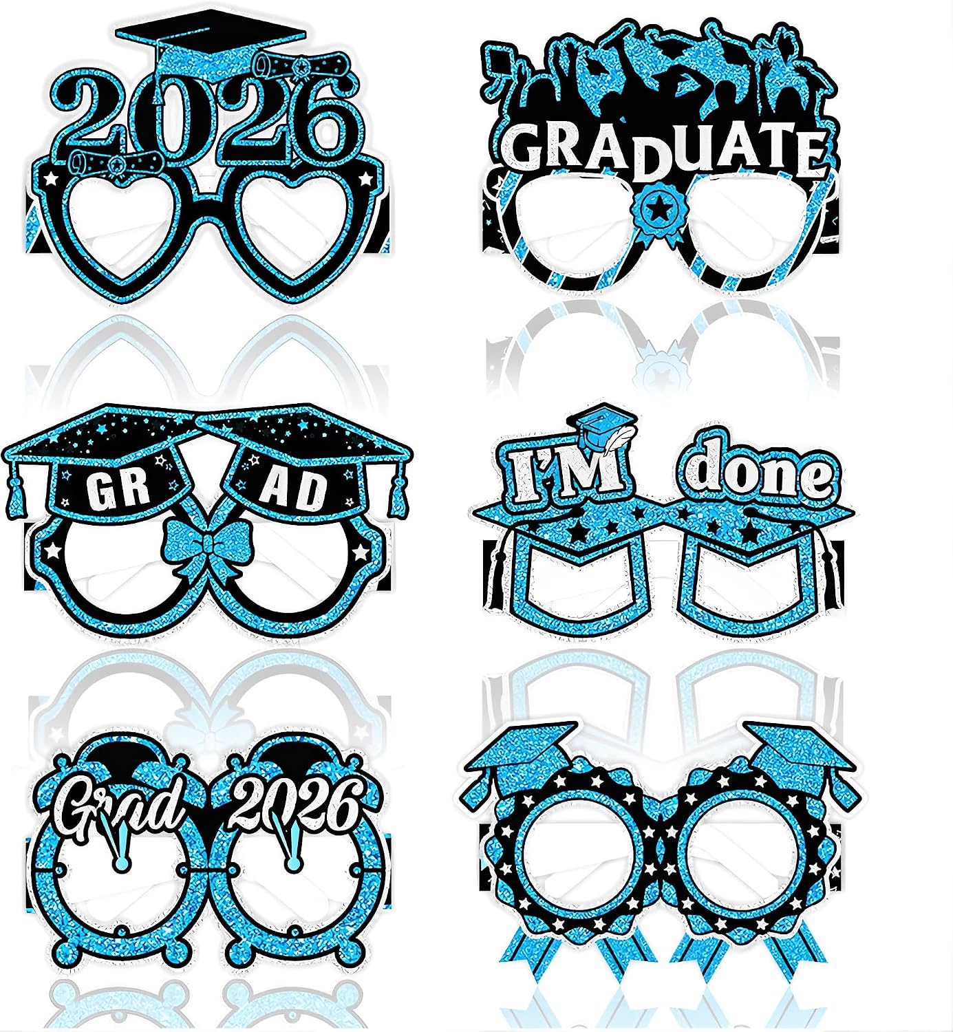 2026 Graduation Party Decorations Glasses, 12 Pcs Class of 2026 Grad Party Eyeglasses Photo Props, Graduation Photo Booth Props for Women Men College Graduation Favors Supplies (Blue) BST326L