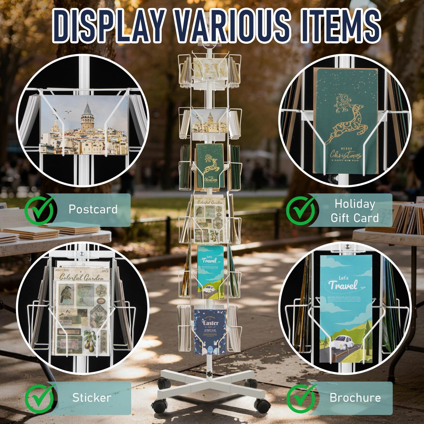 ANBOXIT Greeting Card Display Stand, Metal Rack Holder Organizer | for Retail Stores Vendors, Postcards, Stickers, White - 4 Tier BST202
