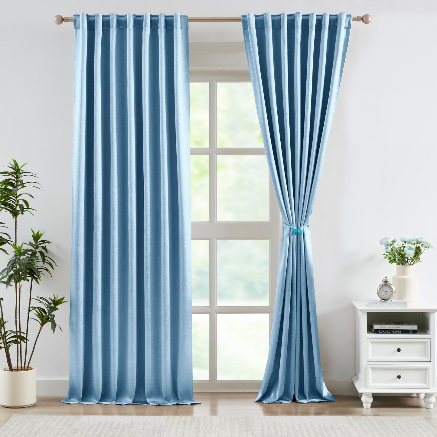 Bujasso Gray Jacquard Blackout Window Curtain Panels, 54" Wx84 Lx2 | Back Tab Rod Pocket with Magnetic Tiebacks,Thermal Insulated,85% Room Darkening Light Blocking Drapes for Bedroom Living Room BST326H