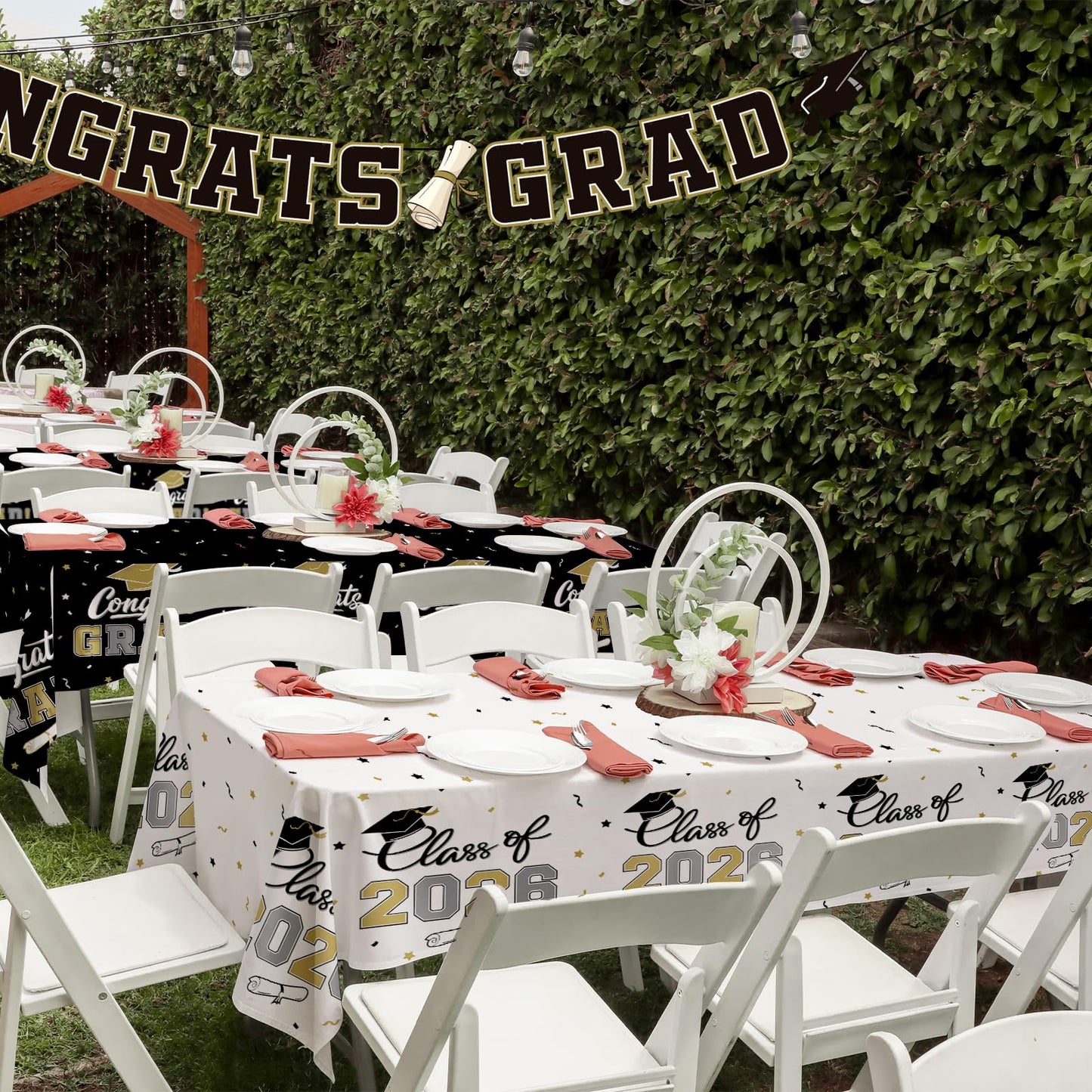 Gatherfun 2026 Graduation Decorations : 2-Pack Congrats Grad Disposable Tablecovers - Class of 2026 Red Themed Table Cloths, for Graduation Party Supplies & Graduation Backdrop, 54" X 108" BST326L
