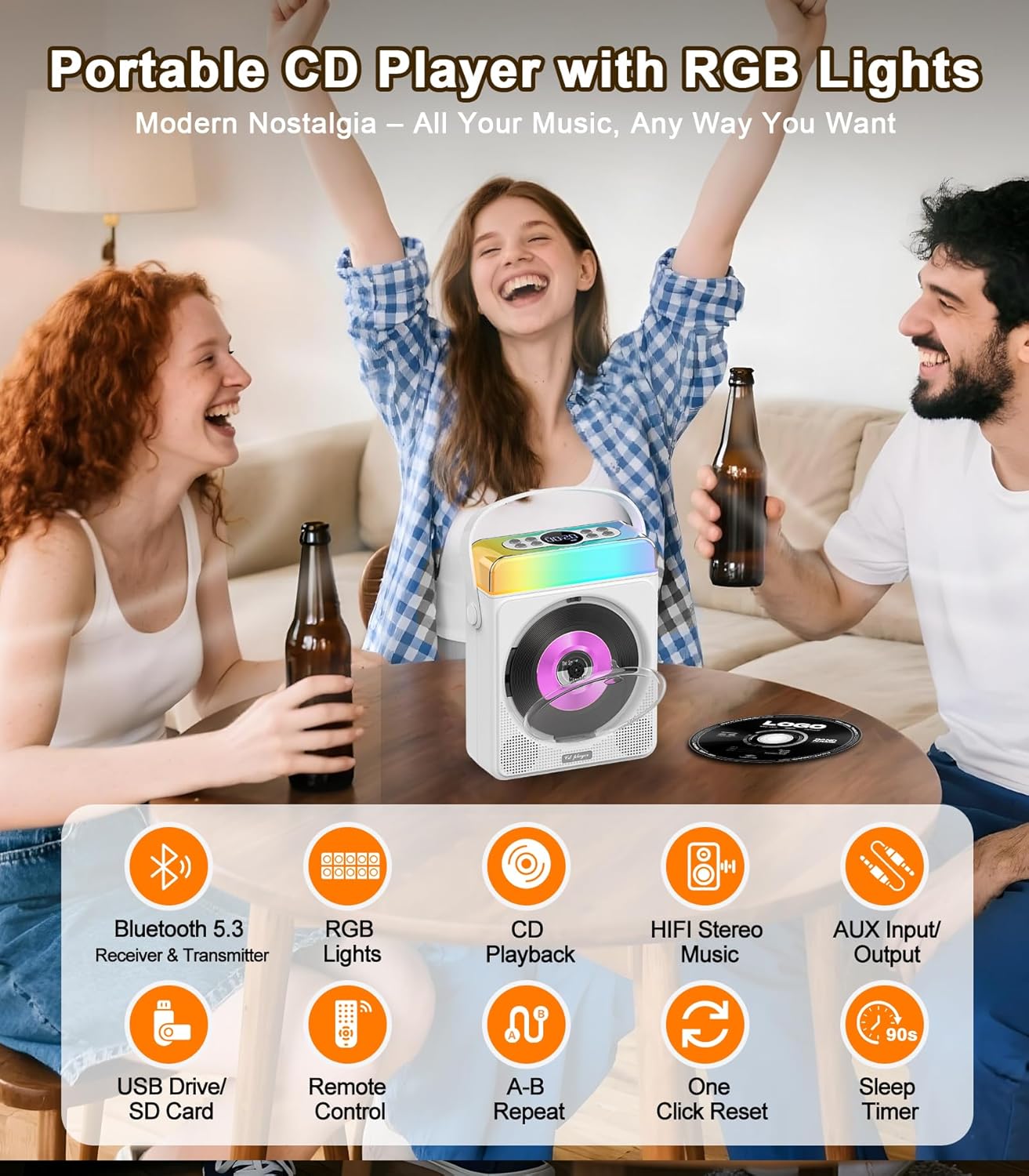 Portable CD Player with Bluetooth &amp; RGB Lights 36