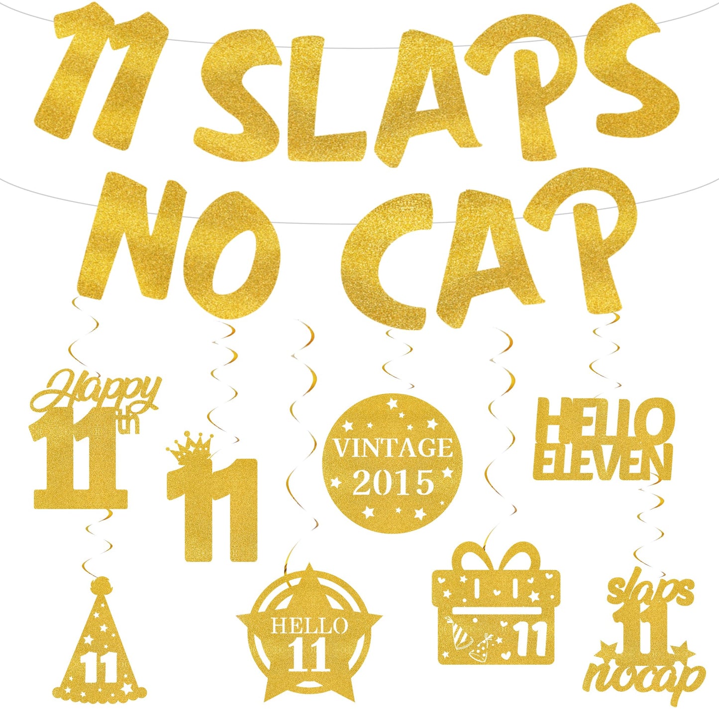 18th Birthday Decorations Banner for Boys - Pre-strung Gold Glitter 18 Slaps No Cap Banner Hanging Swirls, Funny Gen Z Slang 18 Year Old Party Supplies BST220