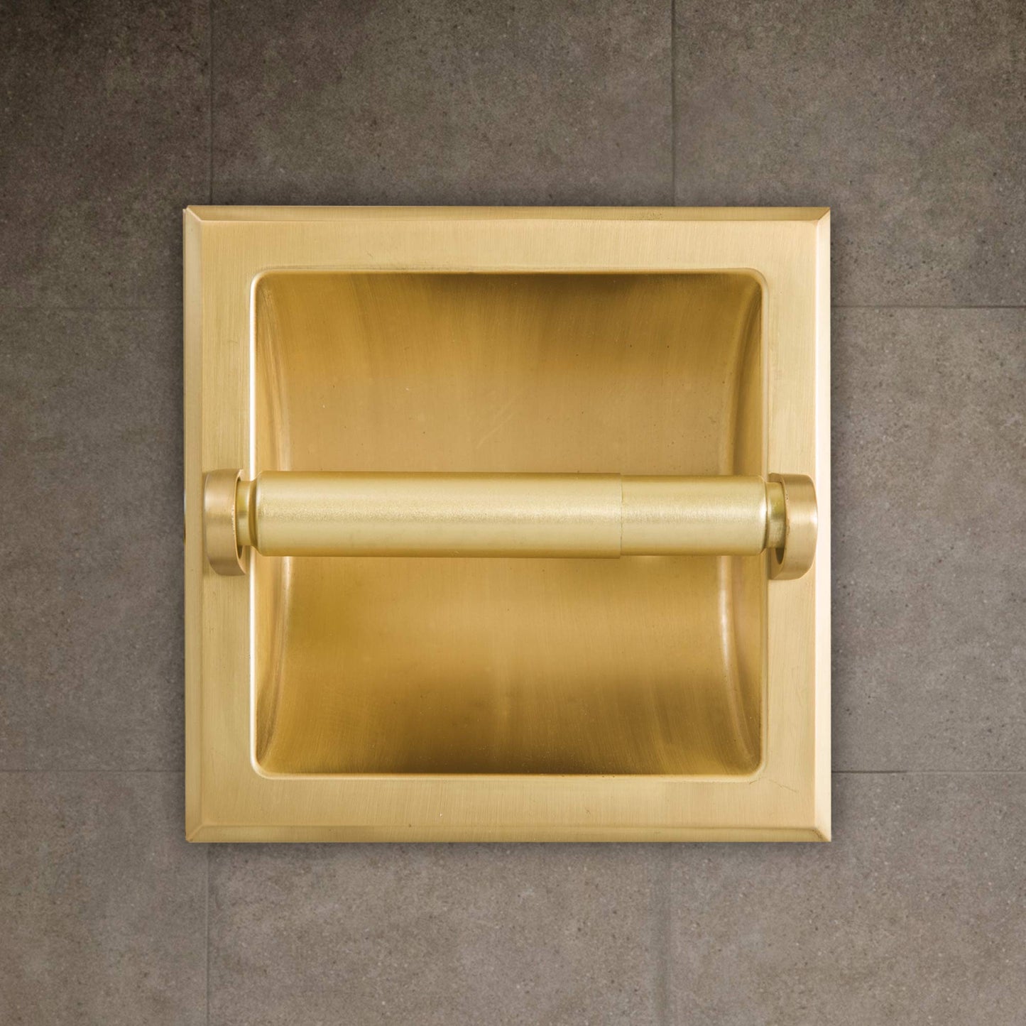 SENTO Recessed Gold Toilet Paper Holder, Wall Mounted Heavy Duty Metal Toilet Paper Roll Holder with Rear Mounting Bracket, in Wall, Easy Installation, Satin Brass BST220