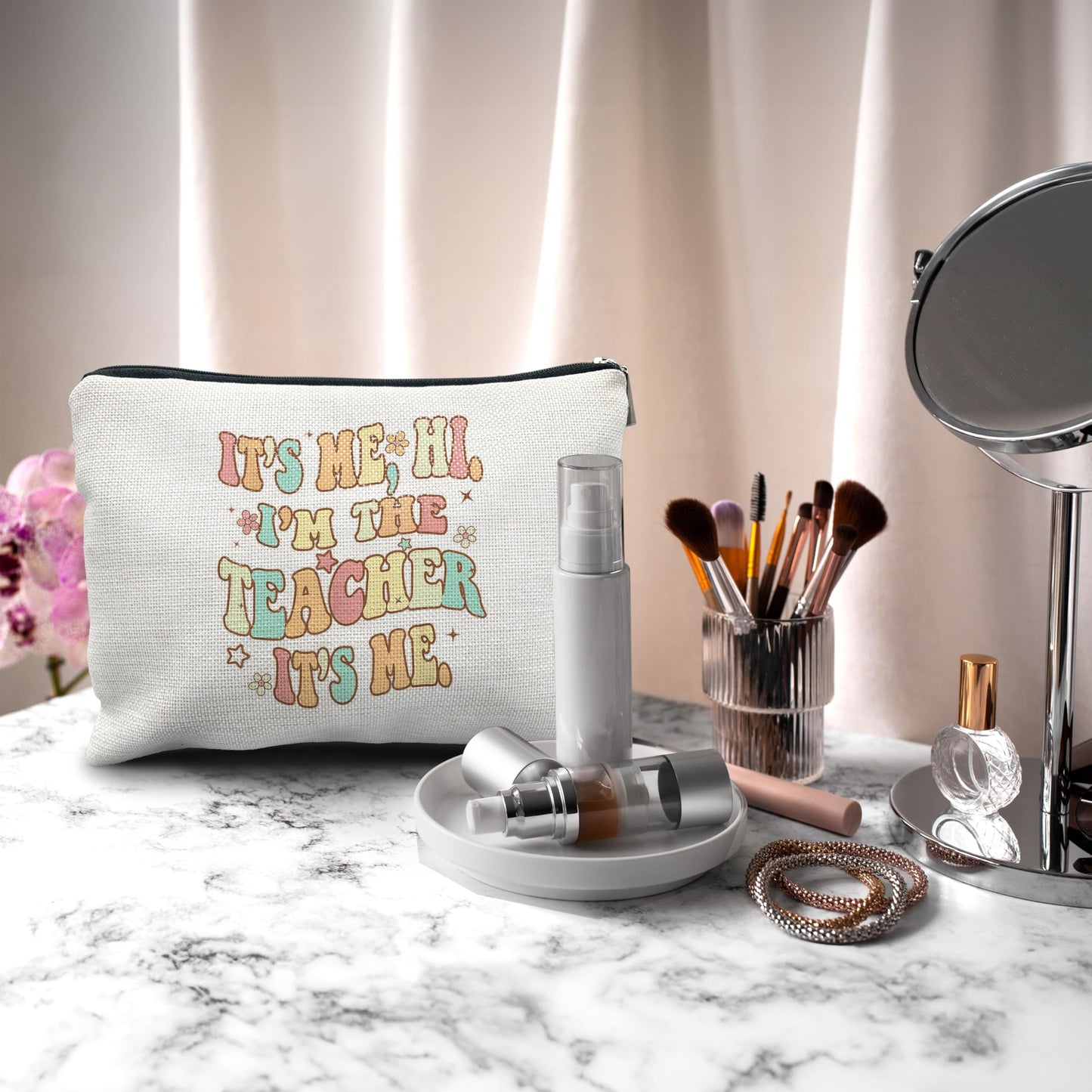 Nogrit Teacher Accessories Survival Kit Makeup Cosmetic Bag,Groovy It's Me Hi I'm the Teacher Makeup Travel Toiletry Bag,Back to School Thank You Gifts for Best Teachers Gifts BST220