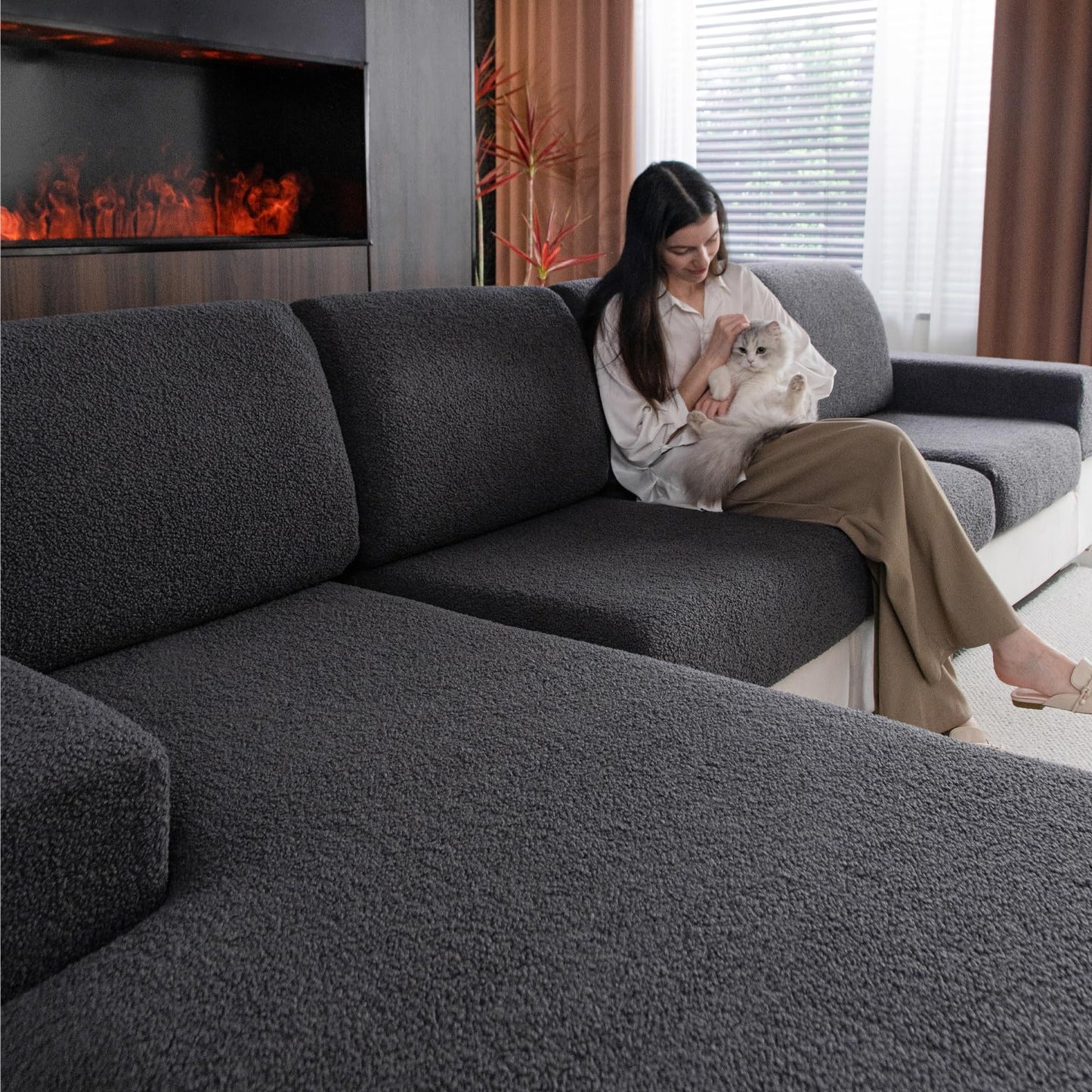OHSIO Couch Cushion Covers for Sectional Sofa, Stretch Soft Sofa Slipcovers Washable Wear-Resistant Universal Furniture Protector for Living Room(1 Piece Oversized Cover, Green) BST202