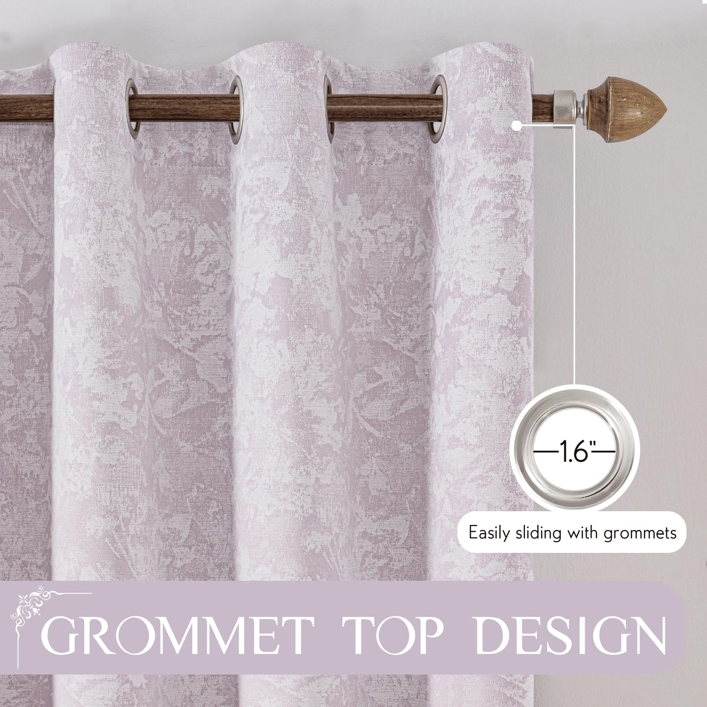 Beauoop Green Floral Jacquard Blackout Curtains 90 Inches Long 2 Panels for Bedroom Living Room Sage Flower Chenille Room Darkening Thermal Insulated Soundproof Grommet Window Treatments Drapes, 52x90 BST220