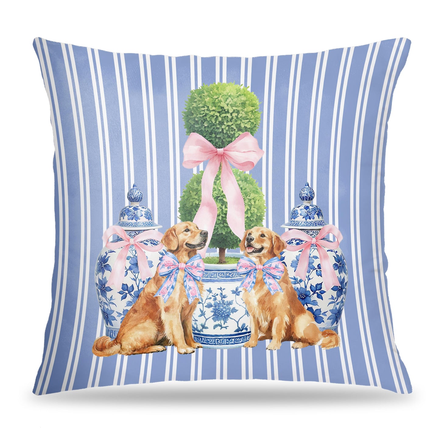 Coquette Pink Chinoiserie Bow Dachshund Pillow Covers 18x18, Dachshund Gifts for Women, Preppy Pink Striped Cute Weiner Dog Decorative Pillow Covers for Girls Bedroom Living Room Home BST202