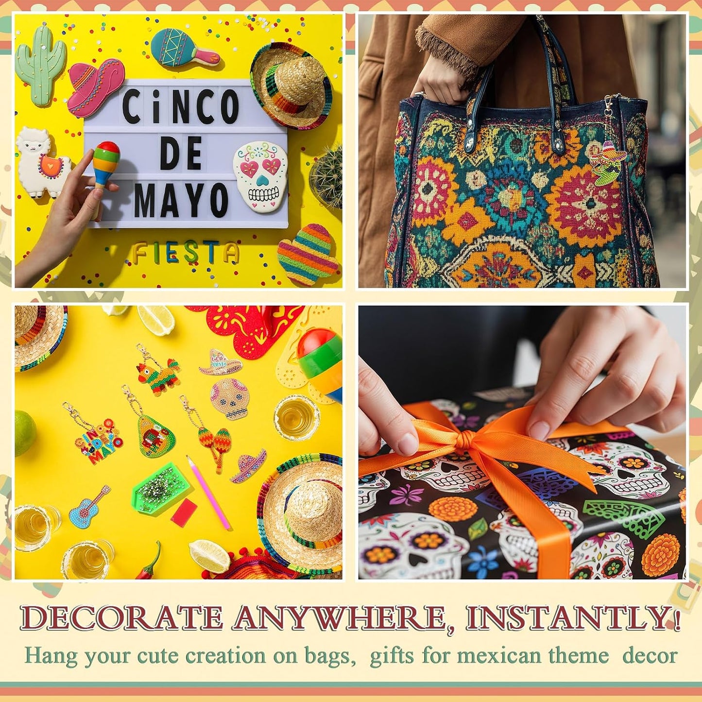 Huquary 24 Sets Cinco De Mayo Diamond Arts Keychains Mexican Fiesta Diamond Art Ornaments 5D DIY Crystal Rhinestone Crafts Kits Sombrero Taco Cactus Craft for Cinco De Mayo Mexican Holiday Gifts WN420