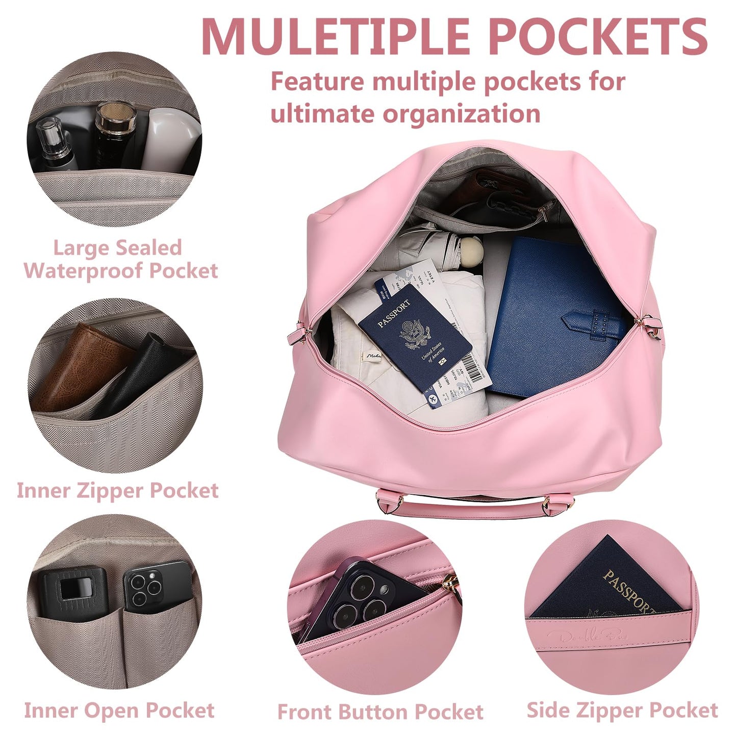 Large 4-in-1 Leather Duffle Bag for Travel Weekender Overnight Hospital Gym Bag for Men & Women, Carry On Airline Approved Personal Item Duffel Garment Bag Luggage with Shoe Compartment & Toiletry Bag BST326H