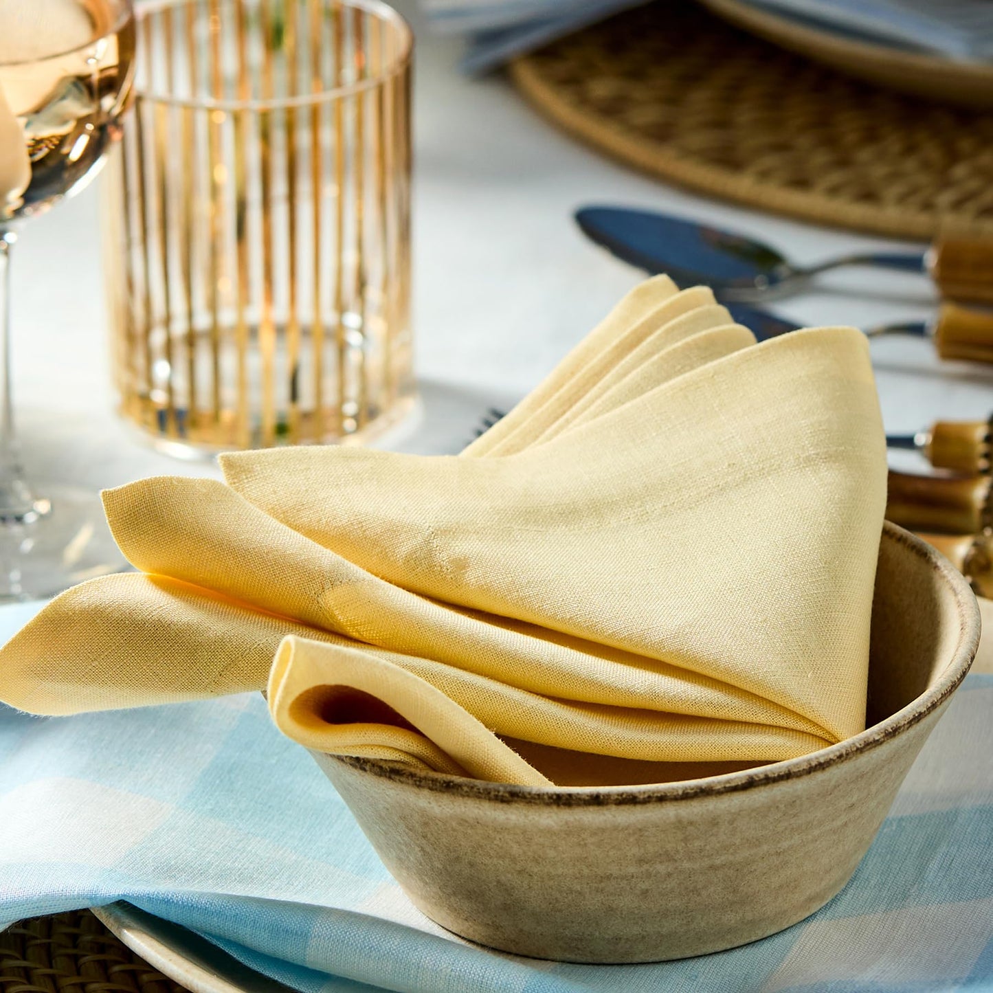 Solino Home 100% Linen Square Placemats White, Fete 14 x 14 in, Set of 4 | Square Table Mats square place settings for daily and festive dining; neatly mitered corners; Pure Linen; OEKO-TEX Certified BST326SOLH