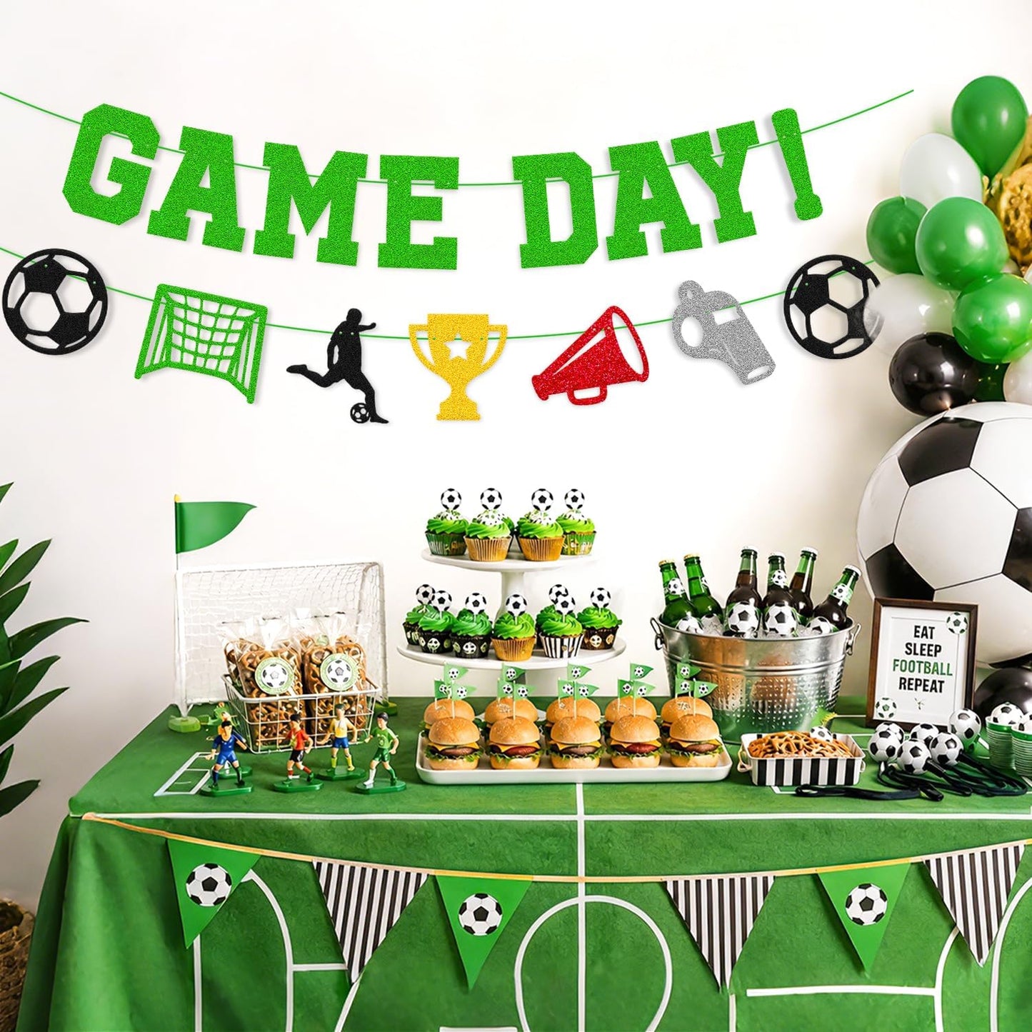 Come on World 2026 Cup Decorations Game Day Banner | World Football Party Decor 2026 International Soccer Competition Backdrop Sports Celebration Green Glitter Decor Pre-Strung BST326L