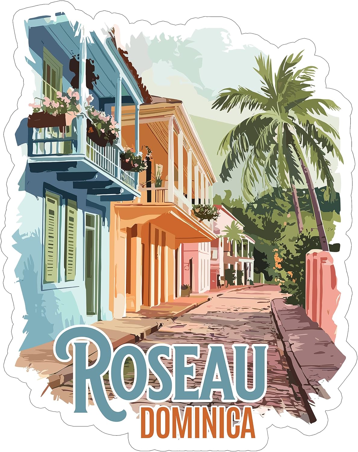 Roseau Dominica Sticker 4 Inch Waterproof Vinyl Decal ID44990 | Waterproof vinyl travel sticker for laptop, luggage & bottle – souvenir gift for travelers & adventure seekers BST220