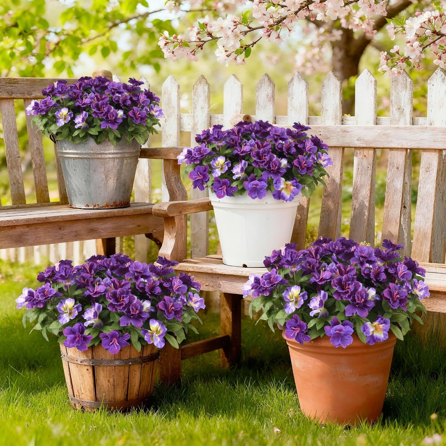 Hommyea Artificial Fake Flowers for Outdoor, 8 Bundles Faux Plants Silk Flowers Spring Decoration UV Resistant No Fade Plastic Flowers for Outside Planters Home Porch Patio Yard Garden Decor WN420