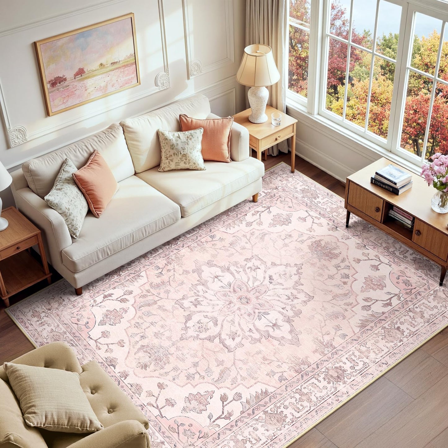 RELEANY Area Rugs Runner 2'x6' Washable Non-Slip, Floral Vintage Distress Medallion Carpet for Kitchen Hallway Bedroom Beside Laundry Room Bathroom, Teal Green Lake Blue Turquoise DD1210