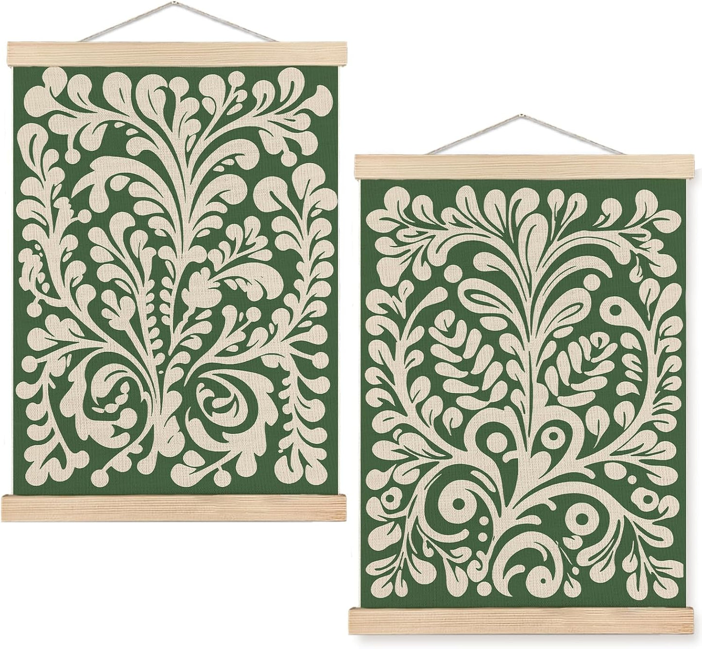 SPBL&L Green Boho Floral Mexican Wall Art, Abstract Flower Poster Hanger Frame, Burnt Orange Terracotta Botanical Hanging Canvas Pictures Prints Wall Decor for Home Bedroom, 12x16 Inch Set of 2 BST202