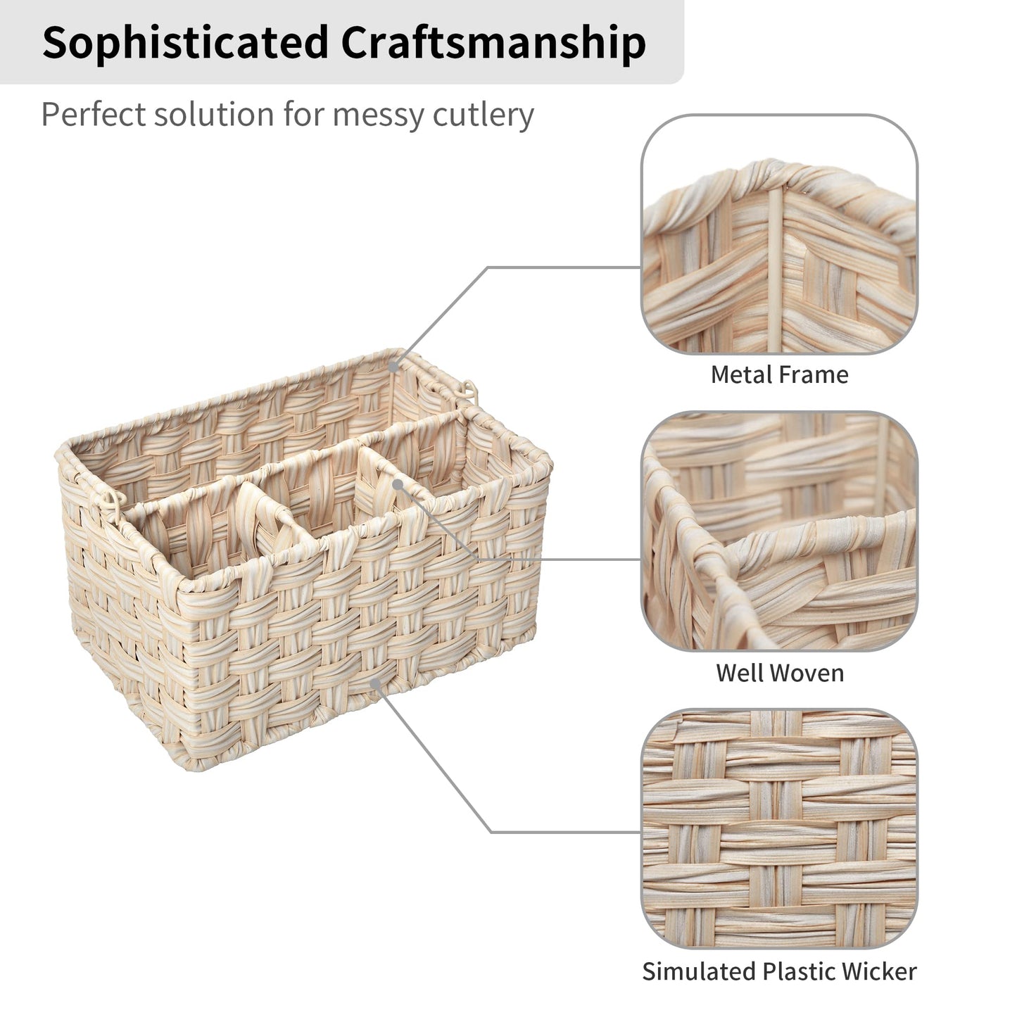 GRANNY SAYS Wicker Utensil Caddy - Picnic Basket with Handle, Organizer for Kitchen Table or Cabinet, Silverware Holder for Parties BST220