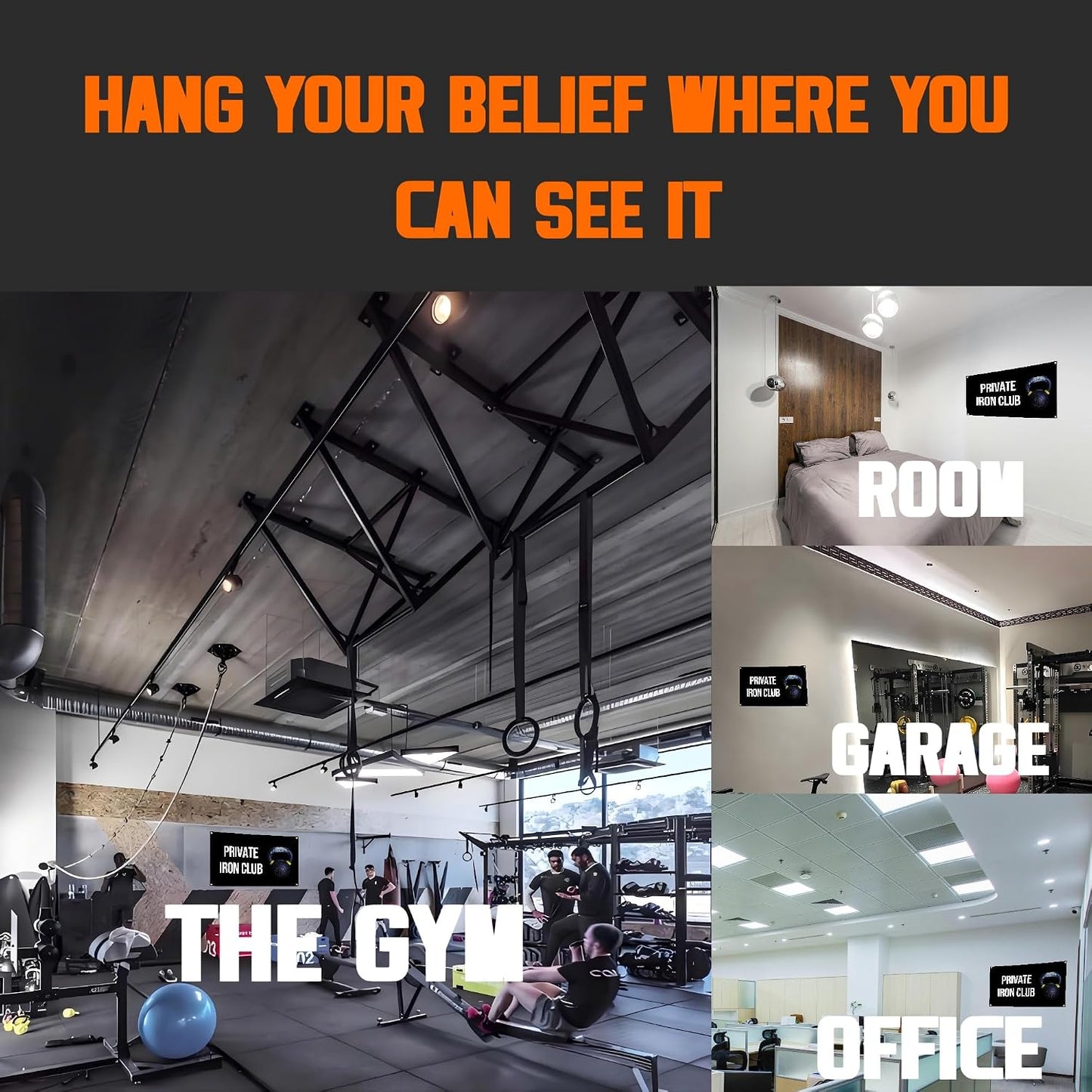 Lyeedoom Private Iron Club Motivational Gym Banner 5x3FT | Inspirational Fitness Wall Art, For Home Gym Garage Office Dorm Room, Exercise Encouragement Tapestry, Positive Quotes BST202