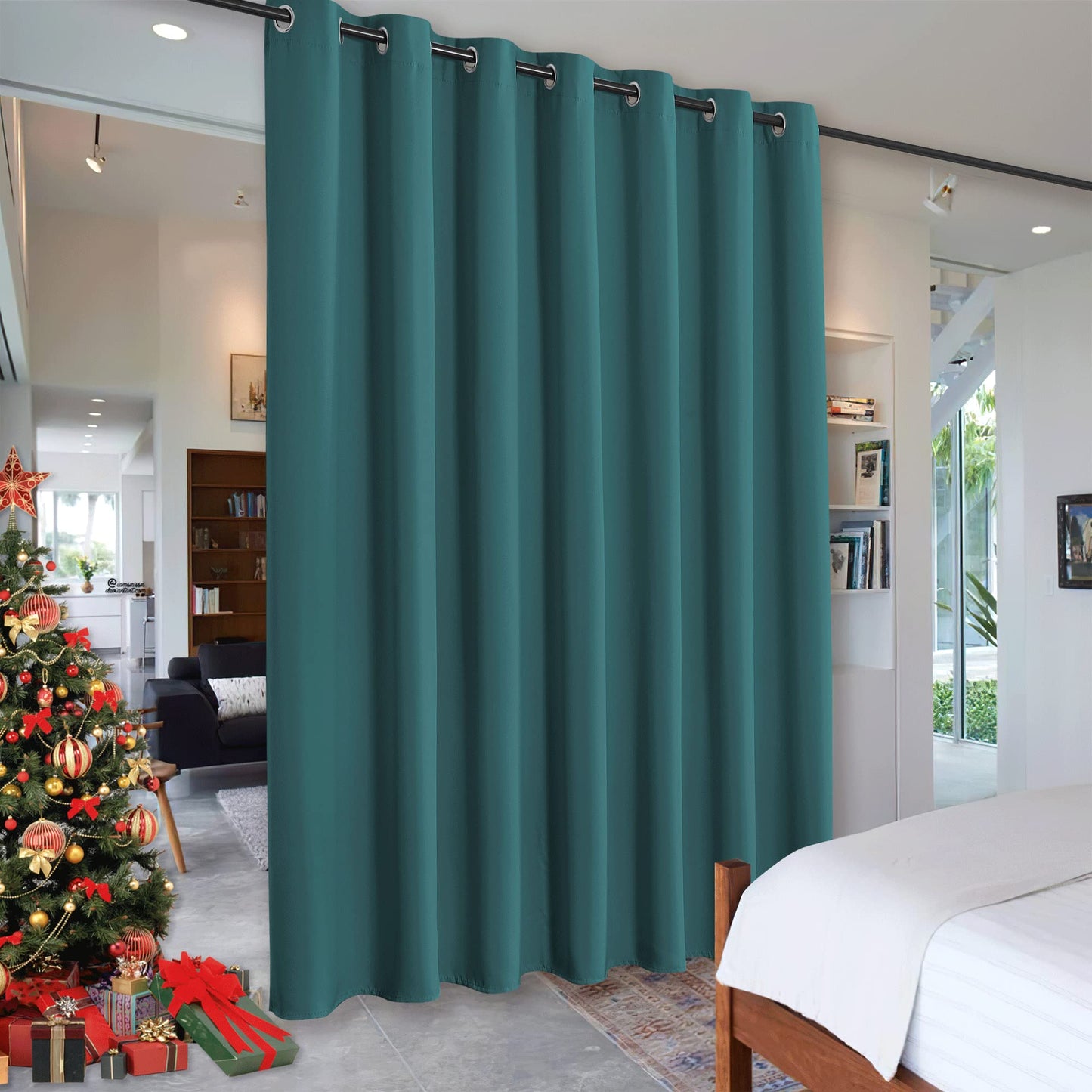 RYB HOME Room Divider Curtains Thermal Insulated Noise Reduce Privacy Window Curtains for Kids Bedroom Nursery Laundry Room Partitions, Wide 150 inches x Long 96 inches, Teal, 1 Panel BST220