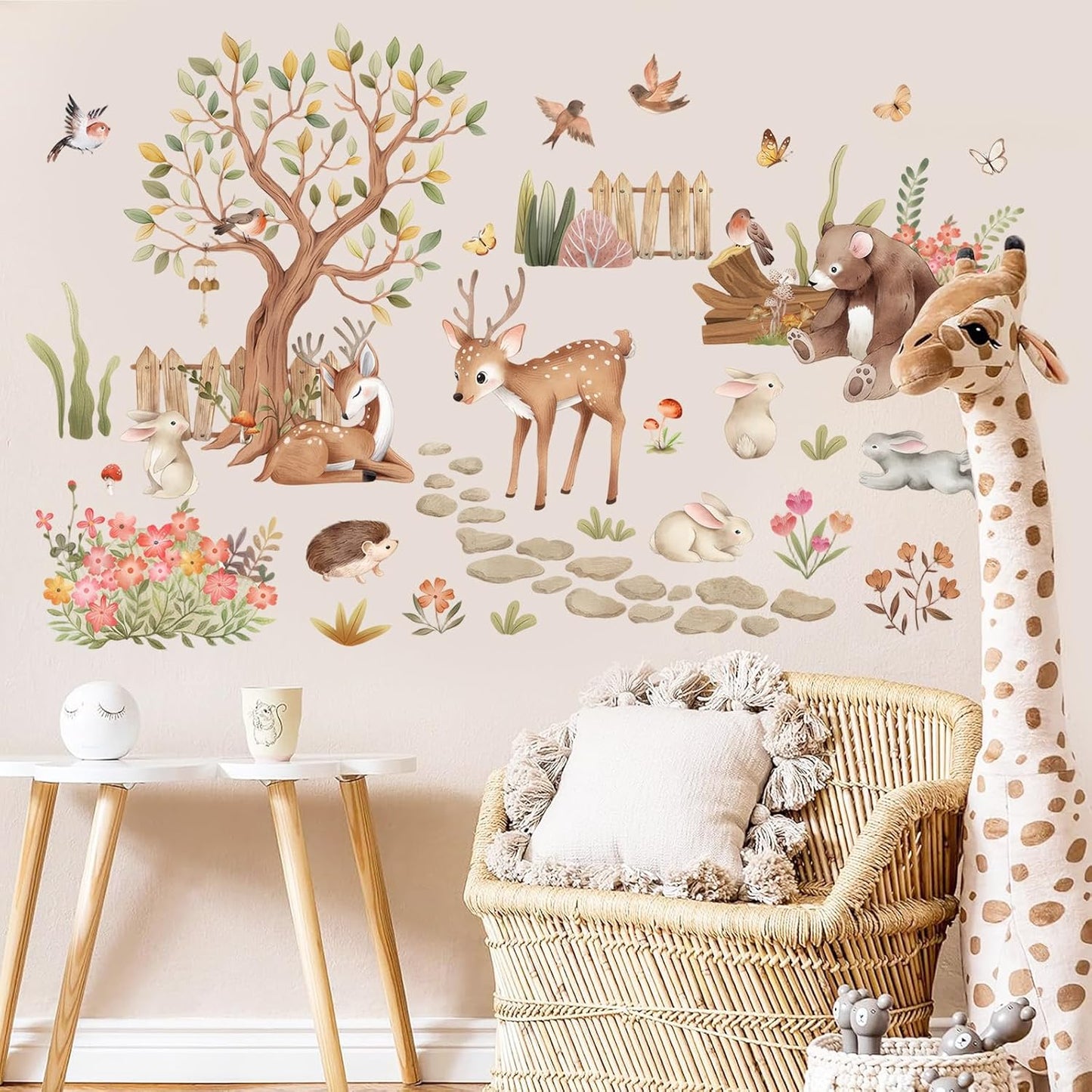 Woodland Animal Wall Stickers, Boho Forest Deer Bear Baby Nursery BST326L