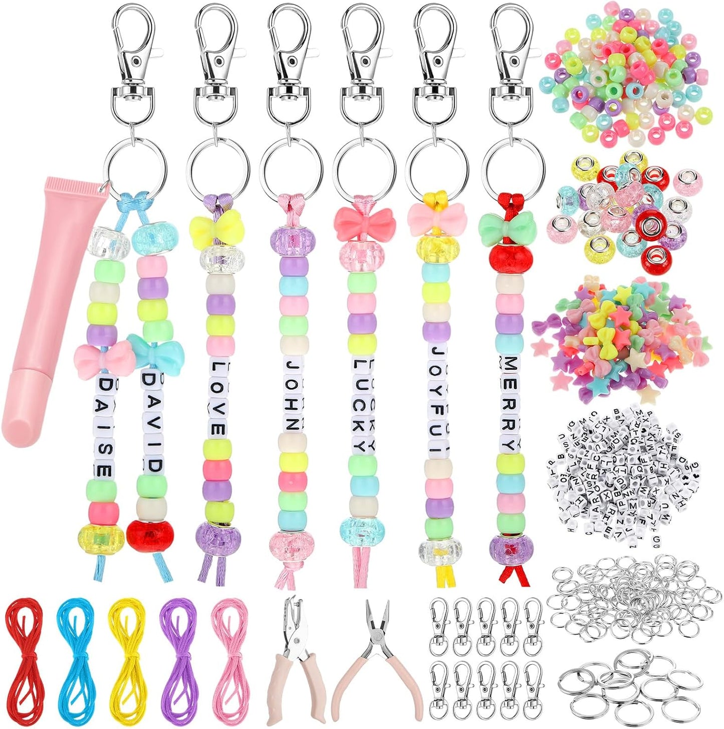 Nosiny 677 Pcs Lip Gloss keychain Making Kit Adjustable Letter Beads String Alphabet Bead Personalized Jewelry Key Ring Portable Holder Charm for DIY Lip Balm Crafts Women Party Accessories BST202
