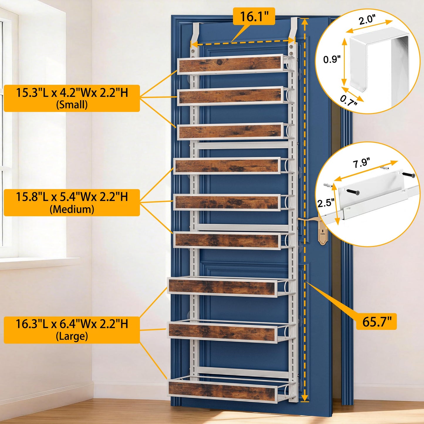 8 Tier Over The Door Pantry Orangizer 2 IN 1 Wall Mounted or Hanging Spice Rack with Adjustable Wood Basket,Heavy Duty Seasoning Storage Shelf for Kitchen Pantry and Bathroom BST220