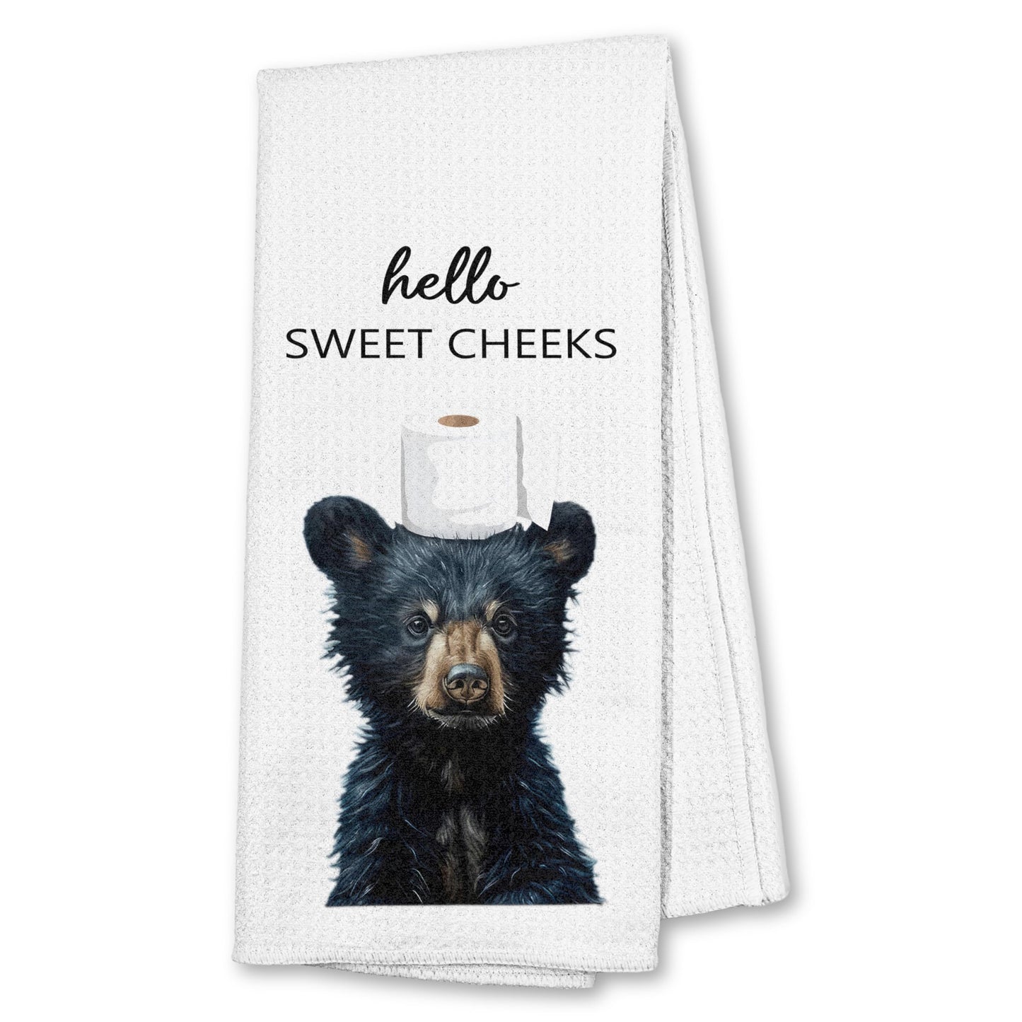 Funny Bear Bathroom Hand Towels Set of 2, Hello Sweet Bear Bathroom Decor, Funny Wild Animal Hand Towels for Washroom Restroom Decor, 16x24 Inch BST326L