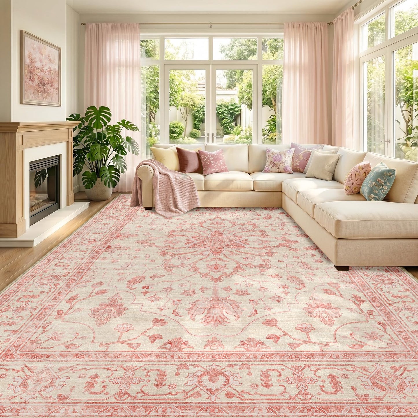 RELEANY Area Rugs Runner 2'x6' Washable Non-Slip, Floral Vintage Distress Medallion Carpet for Kitchen Hallway Bedroom Beside Laundry Room Bathroom, Teal Green Lake Blue Turquoise DD1210