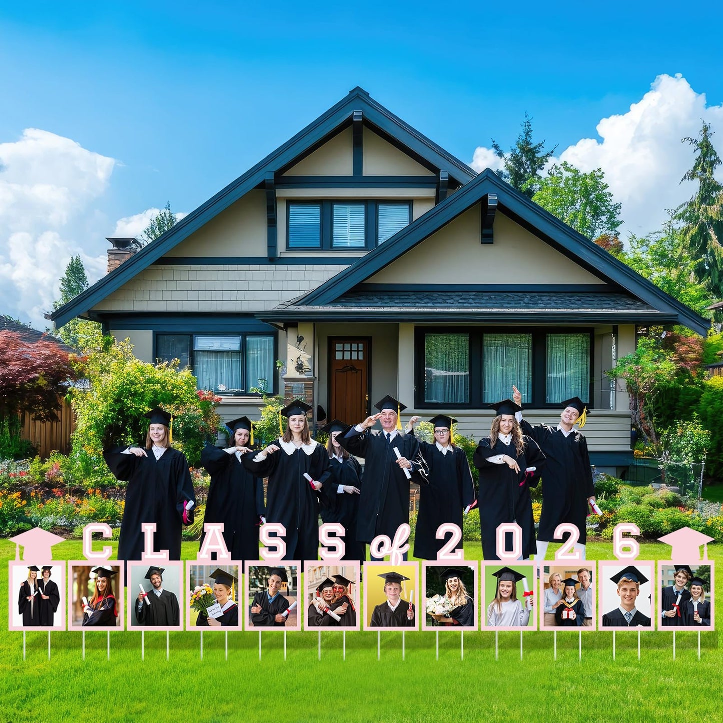 12 Pcs Graduation Photo Yard Sign Decorations 2026, K-12 Grade Graduation School Picture Frame Lawn Sign with Stakes for Kindergarten Middle High School Class of 2026 Grad Party Decorations, Red WN420
