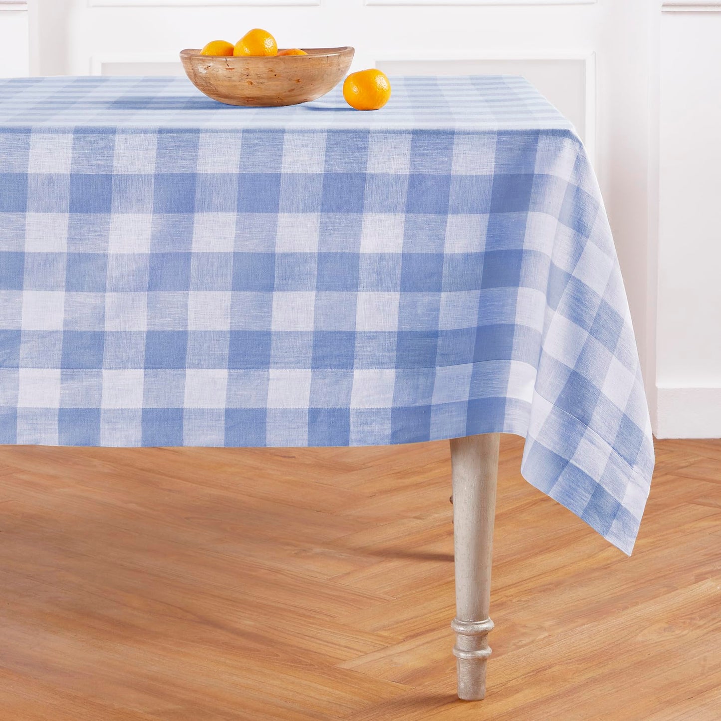 Solino Home 100% Pure Linen Rectangular Tablecloth Pink Check, 60 x 120 in | Buffalo Check Linen Table Cloth for dining and entertaining | buffalo checkered weave | Marshmellow Pink | OEKO-TEX Certified BST326SOLH