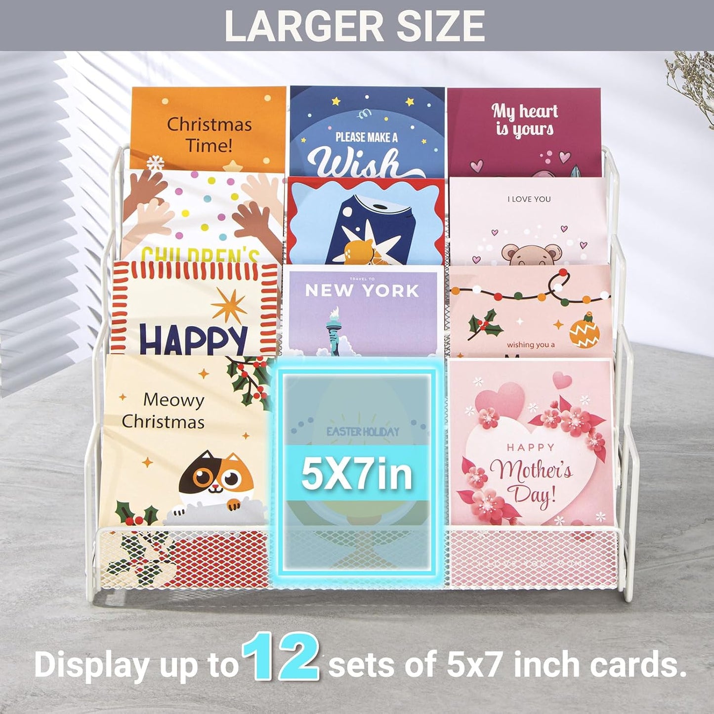 ANBOXIT Greeting Card Display Stand, Metal Rack Holder Organizer | for Retail Stores Vendors, Postcards, Stickers, White - 4 Tier BST202