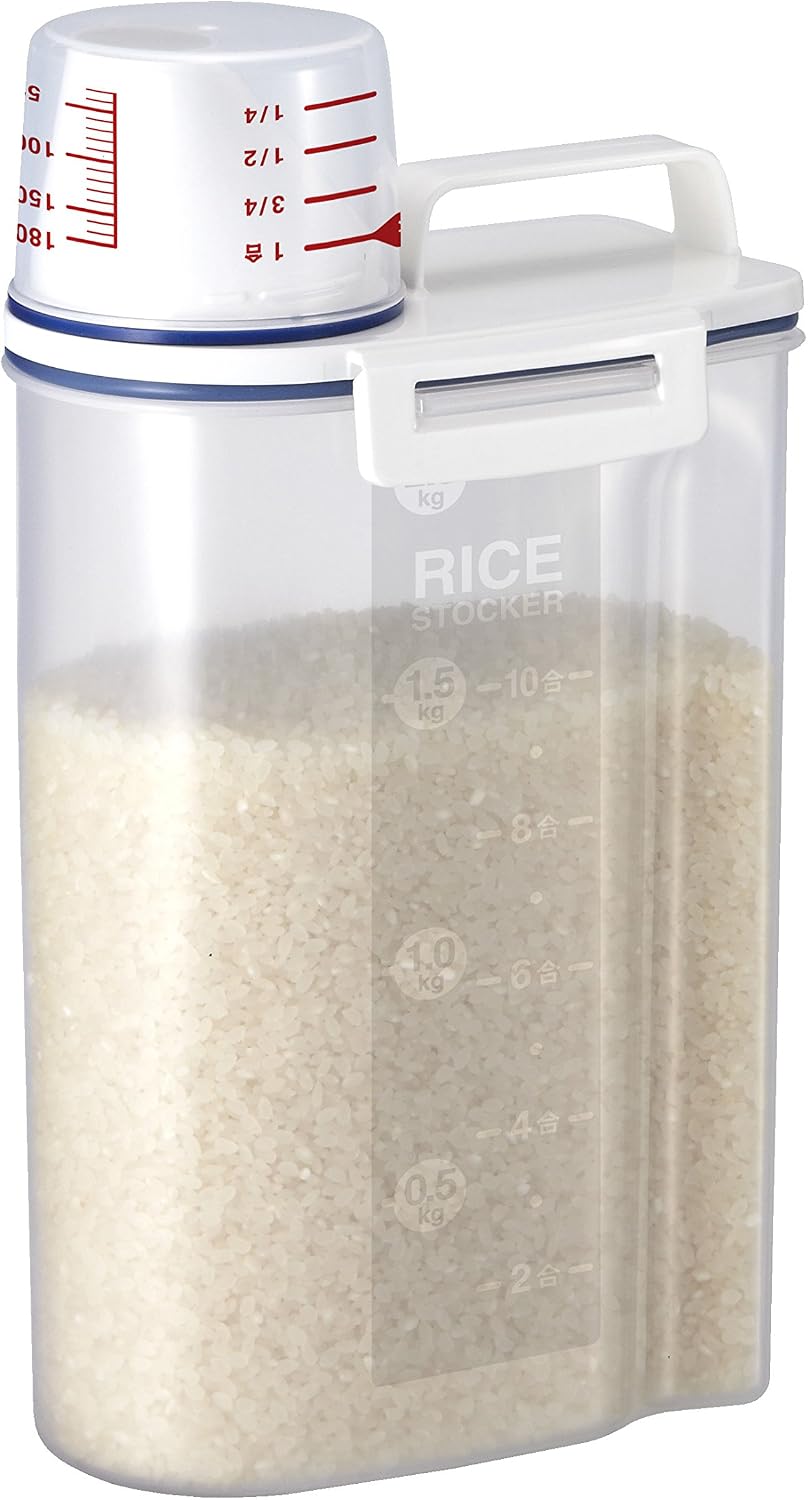 Asvel 7509 Rice Container Bin with Pour Spout Plastic Clear 2KG（White） BST202