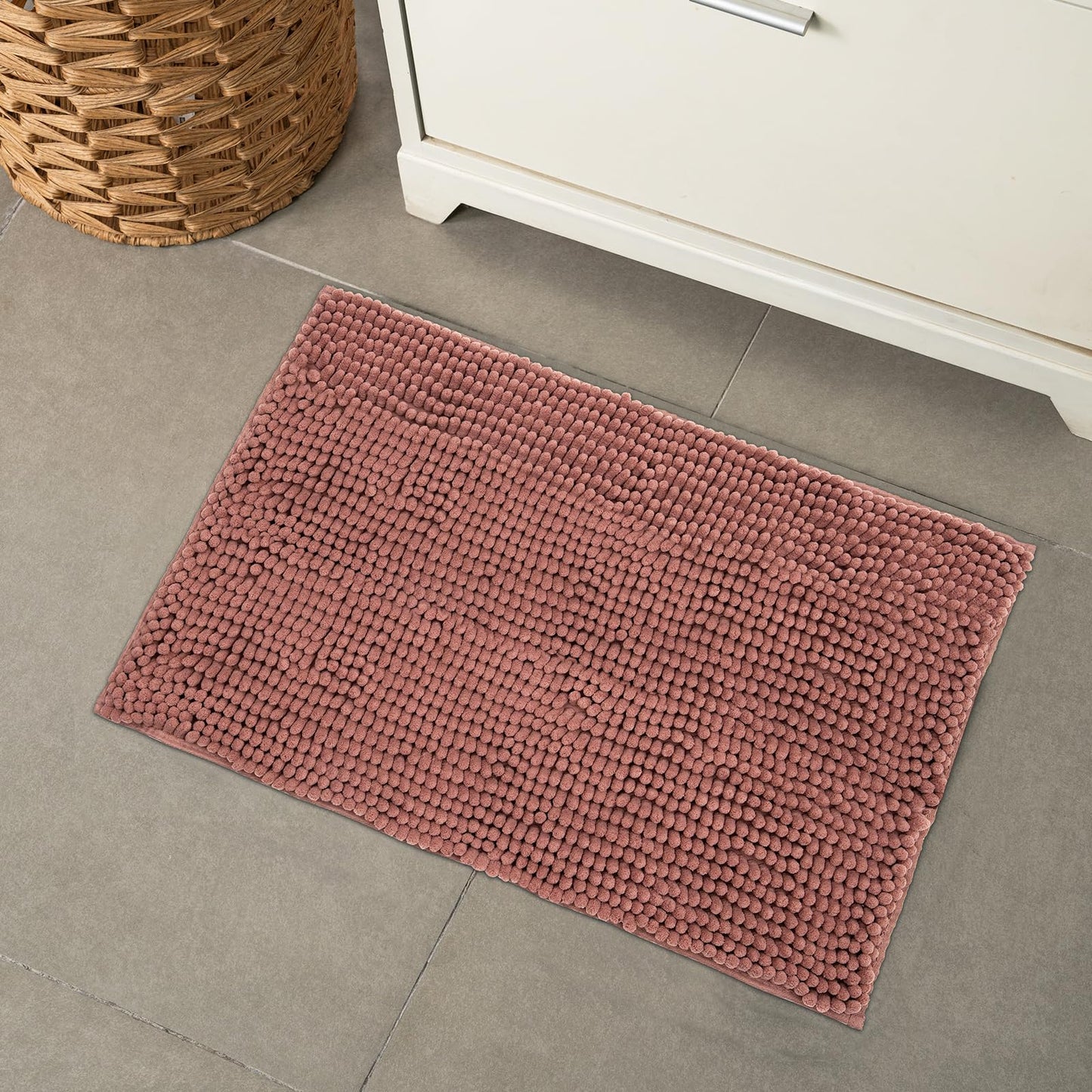 FRESHMINT Chenille Bathroom Rugs Mat 24"x17", Non-Slip Bath Mat for Bathroom Floor & Bathtub, Washable Soft Shower Shag Bath Rugs, Fluffy Thick Water Absorbent Microfiber Shower Mat, Sage Green BST220