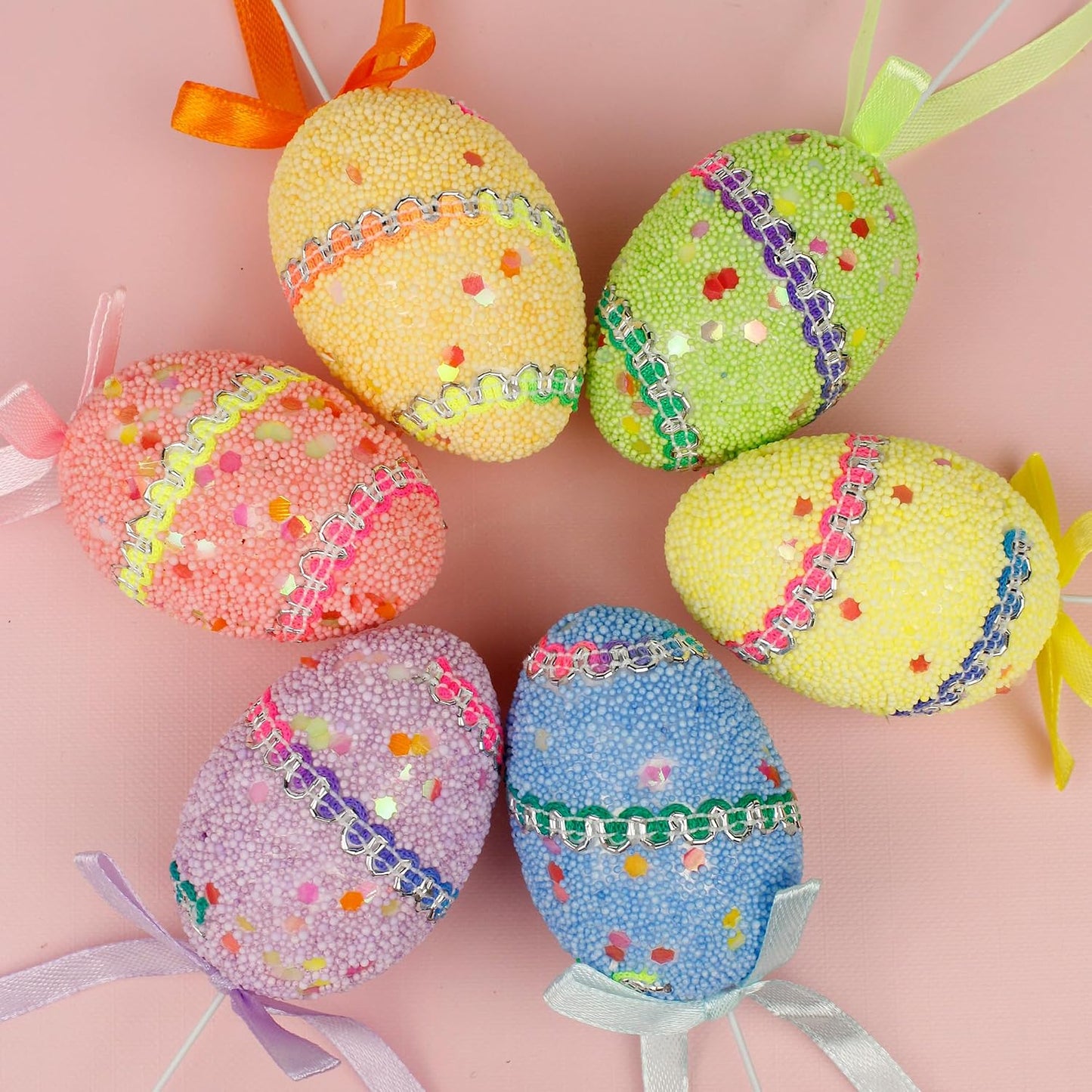 Artificial Easter Egg Bouquet, Pastel Foam Eggs with Stem, Spring Home Decor or Basket Stuffers, Pack of 12 BST220
