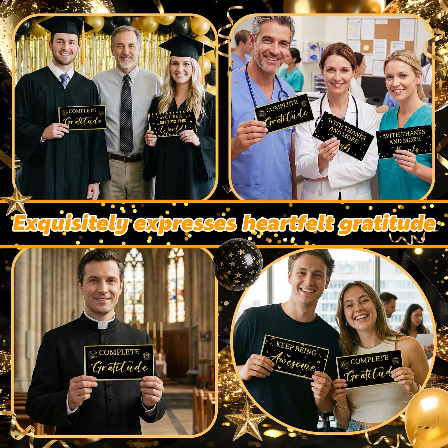 Tinlade 24 Designs Employee Appreciation Decorations Photo Booth Props We Appreciate You Blue Gold Thank You Party Decor Prop PVC Double Sided Selfie Signs for Staff Volunteer Retirement Teacher Nurse BST326H