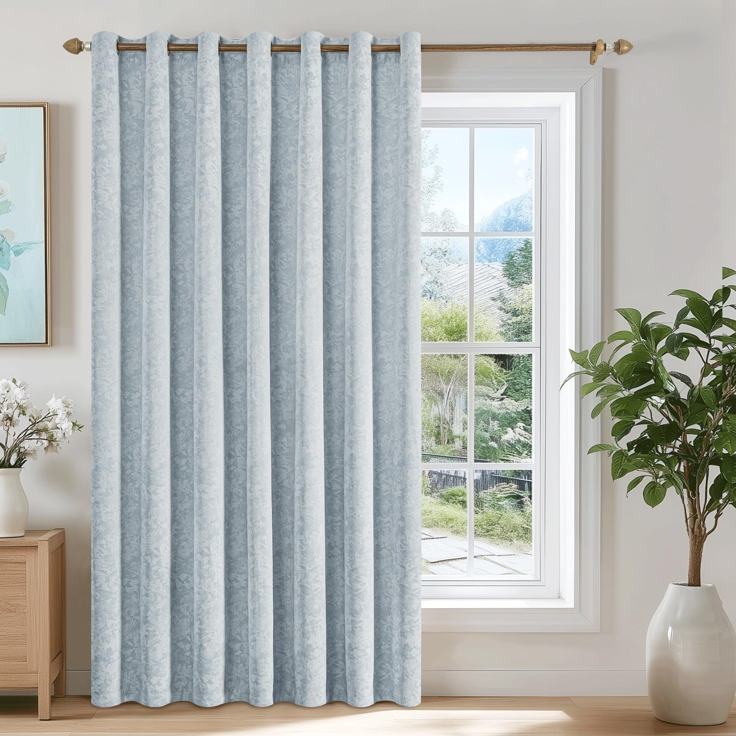 Beauoop Green Floral Jacquard Blackout Curtains 90 Inches Long 2 Panels for Bedroom Living Room Sage Flower Chenille Room Darkening Thermal Insulated Soundproof Grommet Window Treatments Drapes, 52x90 BST220