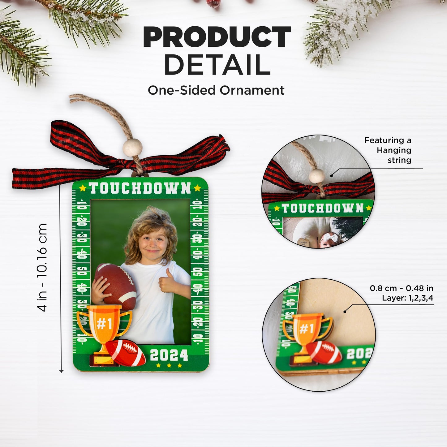 Hangwoous Baby's First Christmas Photo Frame Ornament 2025 | Wooden portrait frame keepsake, first Christmas photo gift for baby BST202