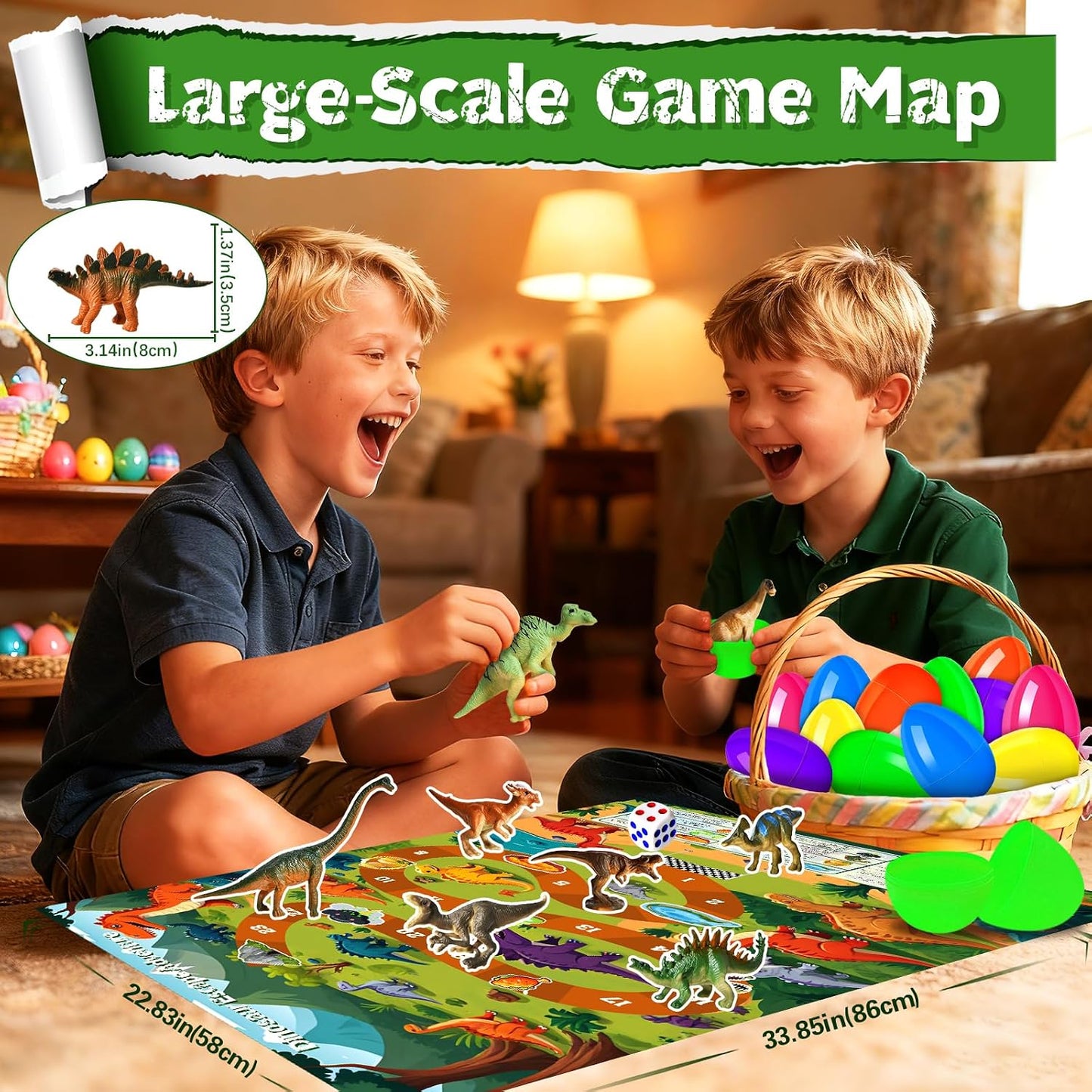 Prefilled Easter Eggs with Toys, 24 Pcs Filled with Dinosaur Toys Large Map, Easter Eggs Hunt for Kids, Party Favors, Basket Stuffers Fillers, Classroom Prize Supplies WN420