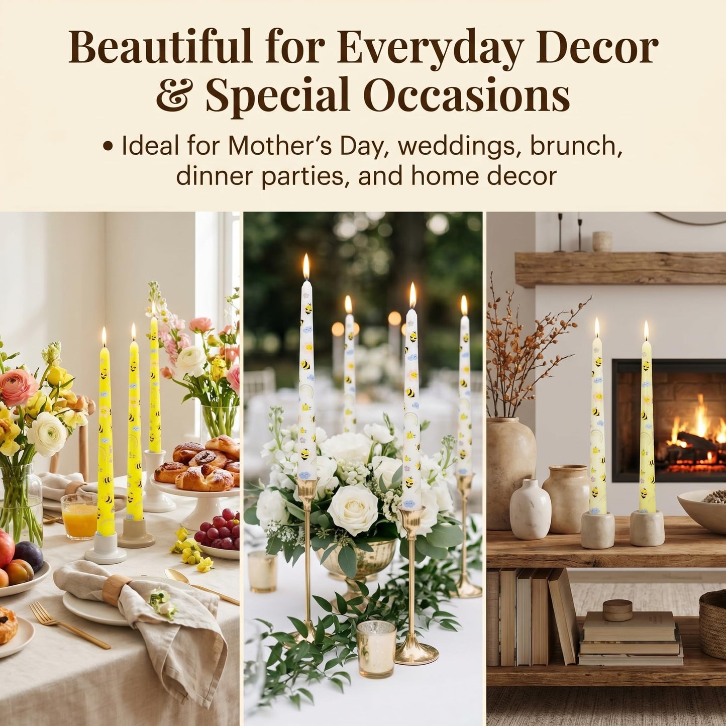 10 Inch Decorative Taper Candles, 4 Pack Birthday Balloon Print Candlesticks, Unscented Dripless Candles with Long Burn Time for Party, Holiday Table & Home Decor BST326H