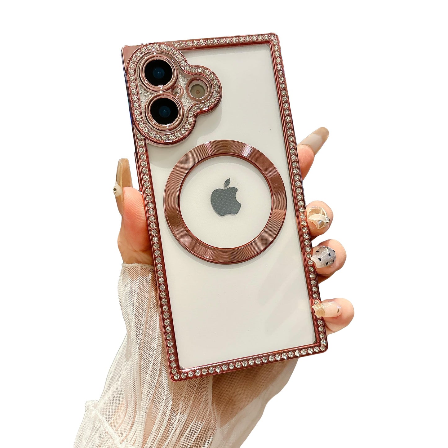 Owncase Magnetic for iPhone 13 Pro Case, Compatible with Magsafe, Crystal Diamonds Glitter Electroplated Edge Soft TPU Clear Phone Case for Women Girls, Gold WN420