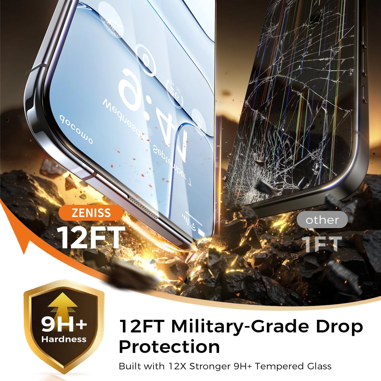 NeverBreak 9H+ Hardness for iPhone 17 Pro Screen Protector 12FT Military Grade Protection (Scratch, Shatter, Drop Resistance) Tempered Glass Full Edge Coverage 6.3" 2025, 2 Pack with De-Bubble Card WN420