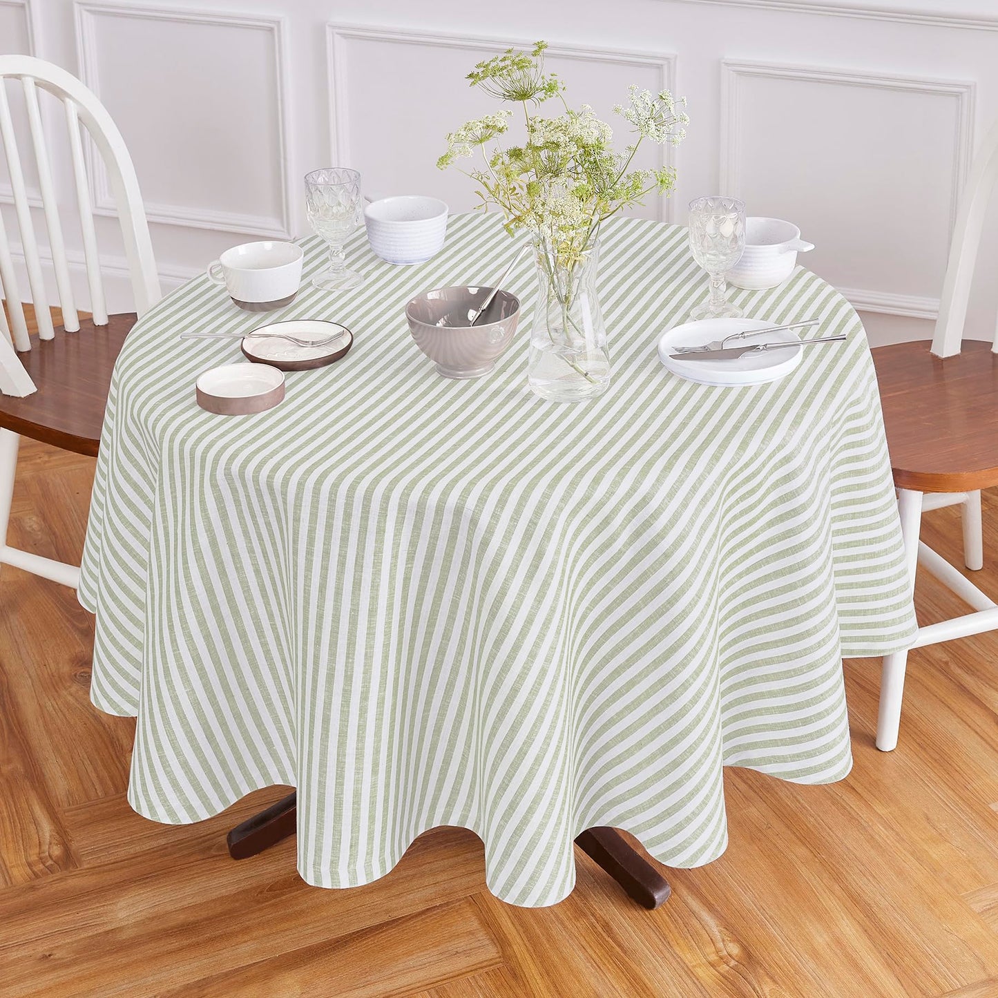 Solino Home 100% Linen Table Cloth, Throw, 52 x 52 in, Coral, Amalfi Stripe | Striped Linen Tablecloth a neat topper for bistro, card and side tables | Coral and White | Pure Linen | OEKO-TEX Certified BST326SOLH