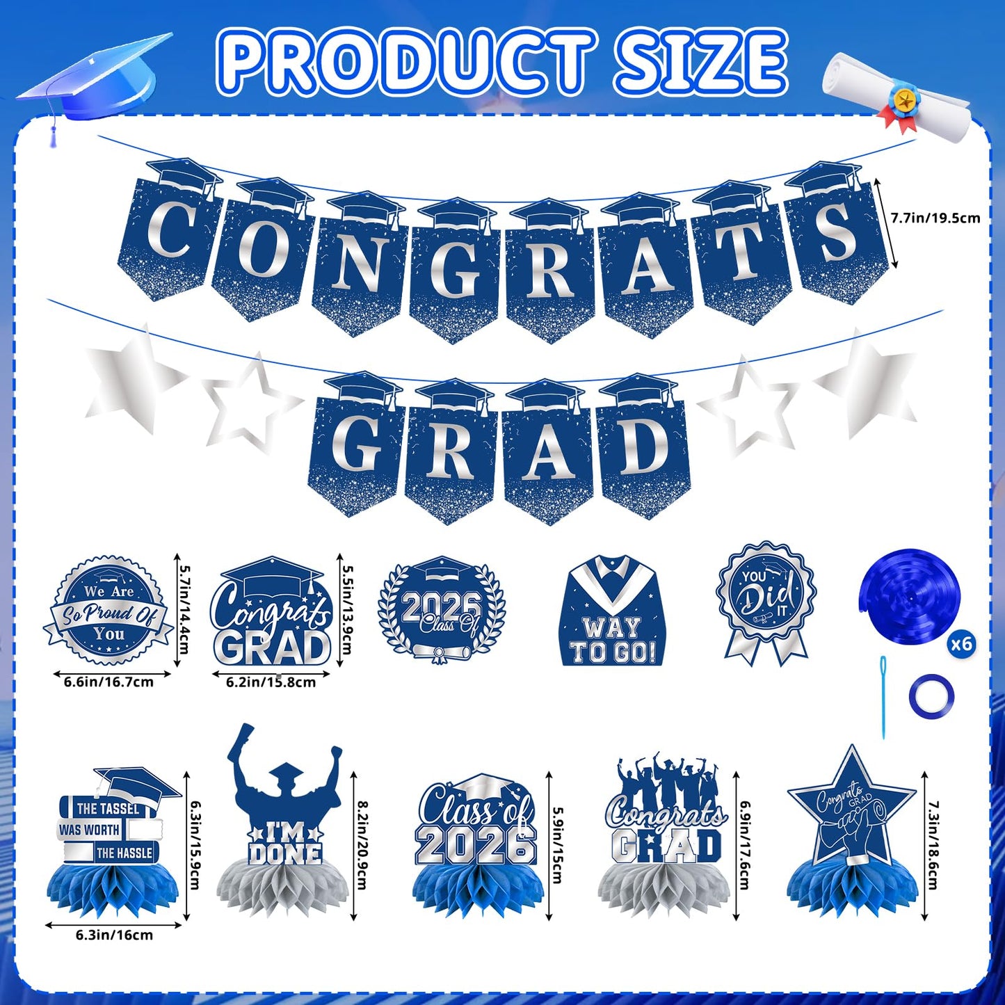 Graduation Decorations 2026, Class of 2026 Graduation Party Decorations Set, Congrats Grad Banner, Hanging Swirls & Table Centerpiece Decorations, Black and Gold Graduation Decor for Home School Party BST326L