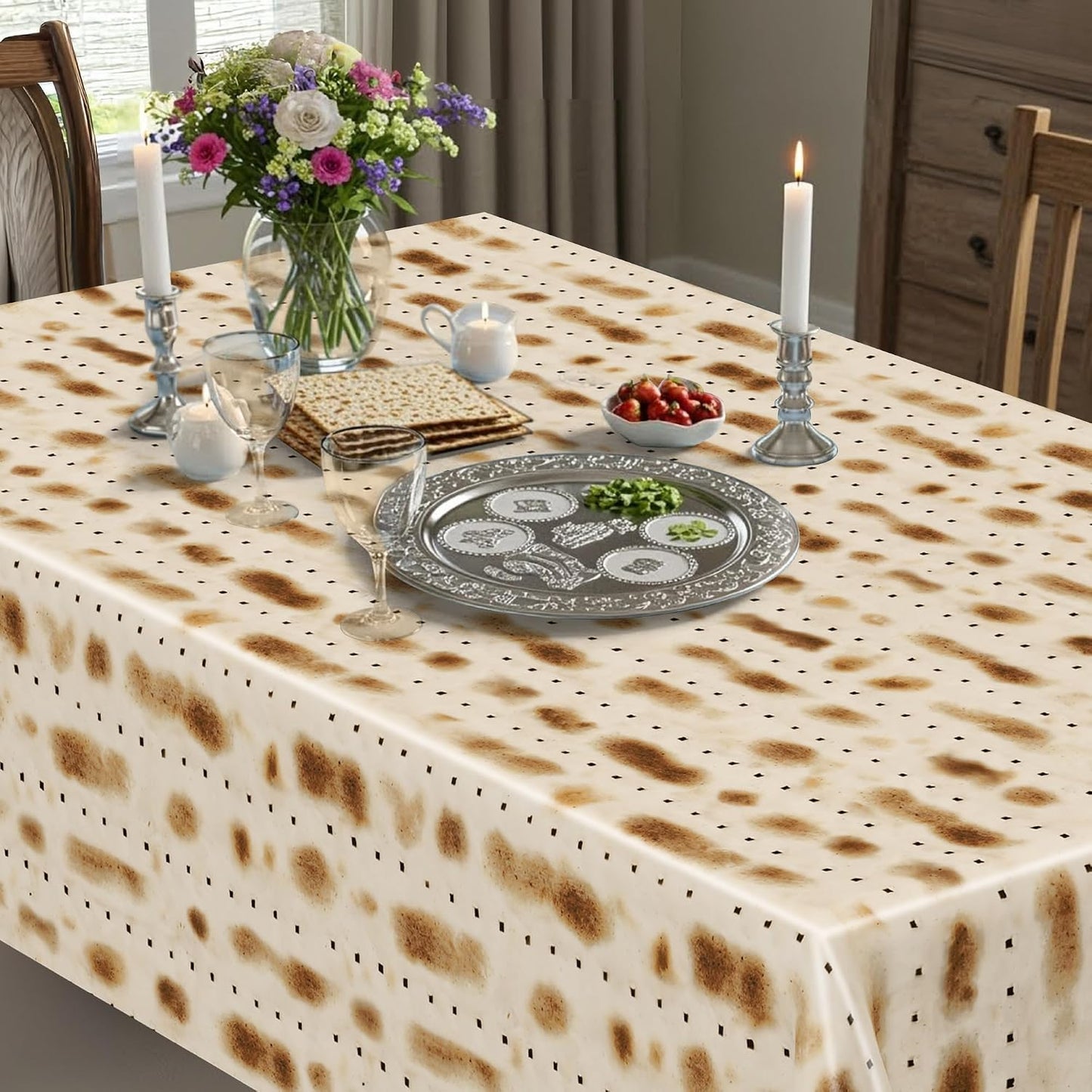 3 Pack Passover Decorations, 108" X 54" Passover Matzah Tablecloth, Disposable Plastic Seder Party Supplies, Rectangle Pesach Matzo Table Covers for Festival Holiday Party Home Dining Table Decor BST202